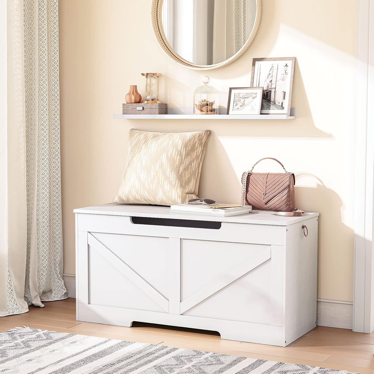 Thumbnail 1 de HOOBRO Cassapanca con contenitore per bambini 100 cm bianco, panca bauletto con cerniere di sicurezza