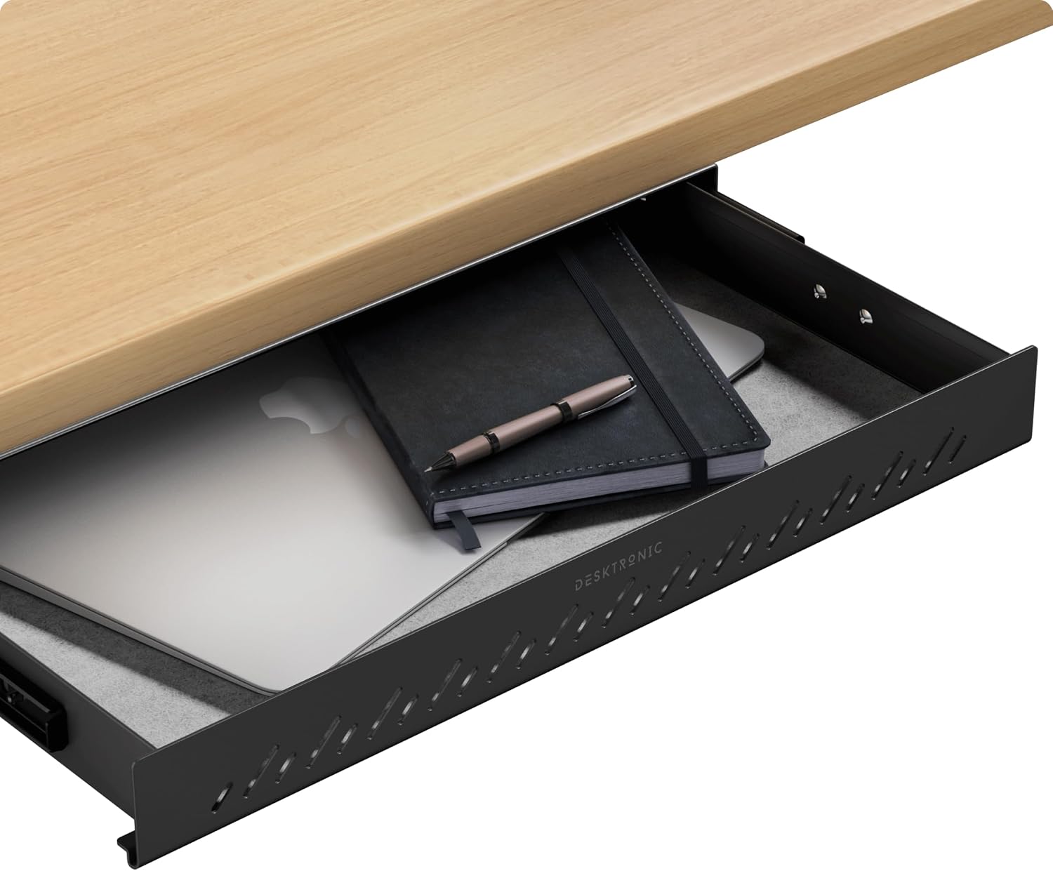 Desktronic Hidden Organizer under-desk storage drawer (Black) – metal, smooth sliding, easy installation