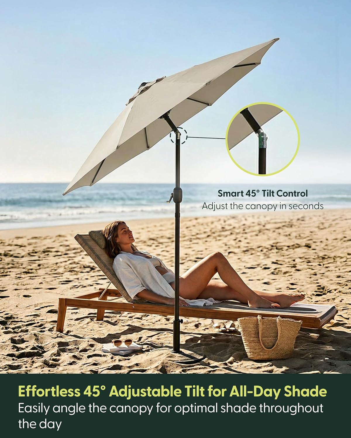 Thumbnail 2 de KEPLIN Tilting Parasol Crank & Tilt Outdoor Umbrella with Protective Cover, UPF 50+ 180gsm Polyester Canopy (2m)