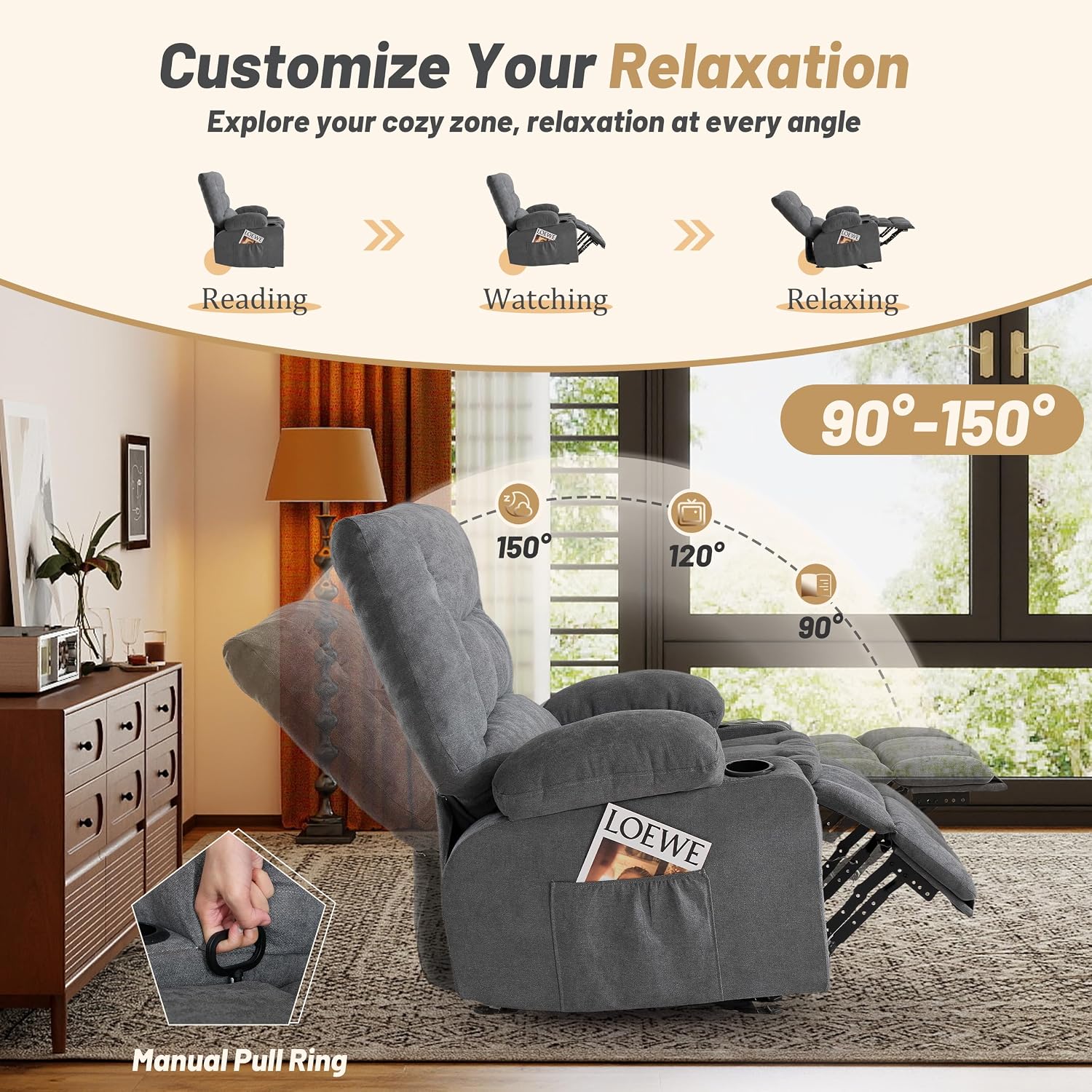 Detalle de Rocker Recliner Chair, Gray