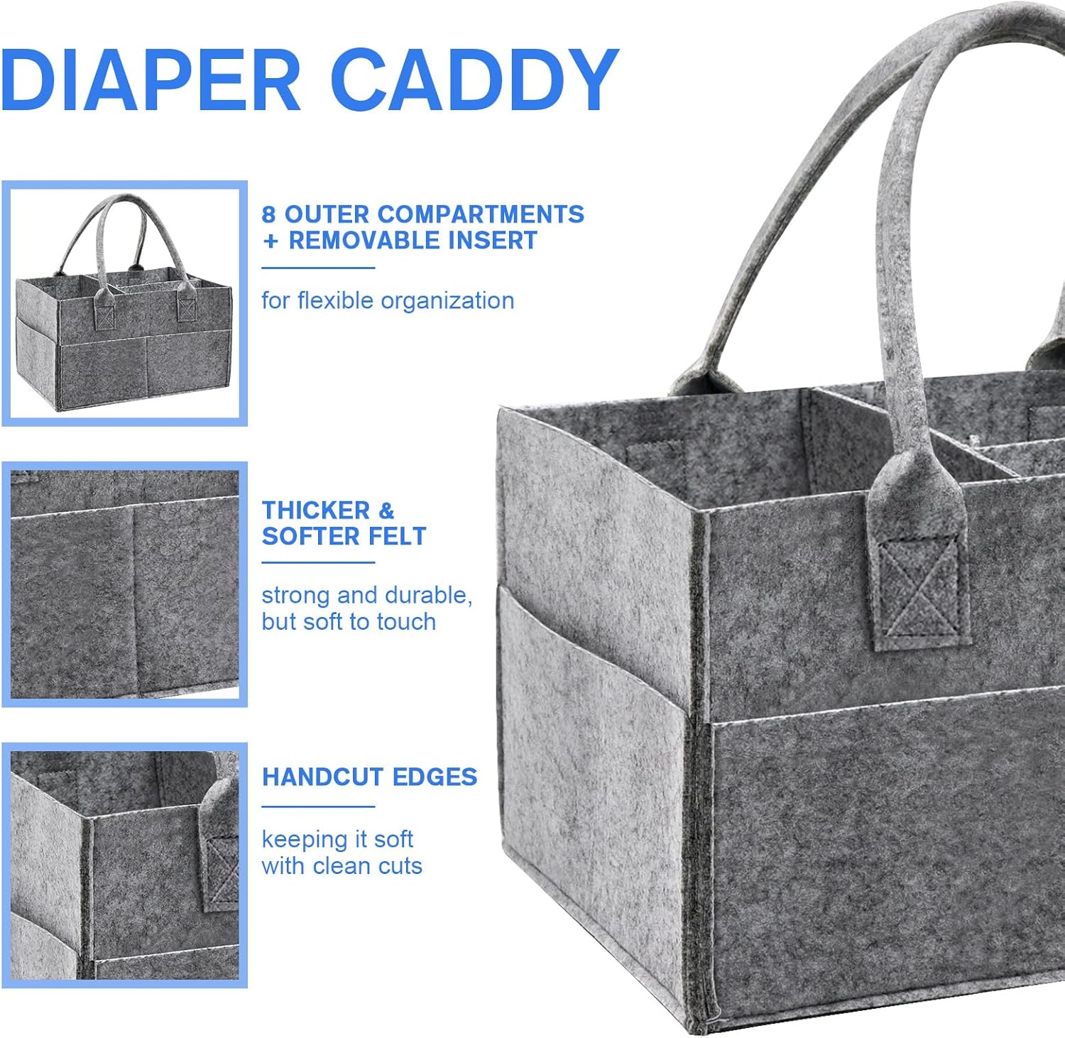 Thumbnail 2 de Yueshop Grey Felt Baby Diaper Caddy Nursery Storage & Wipes Bag (Dark Grey) – Felt nappy organiser