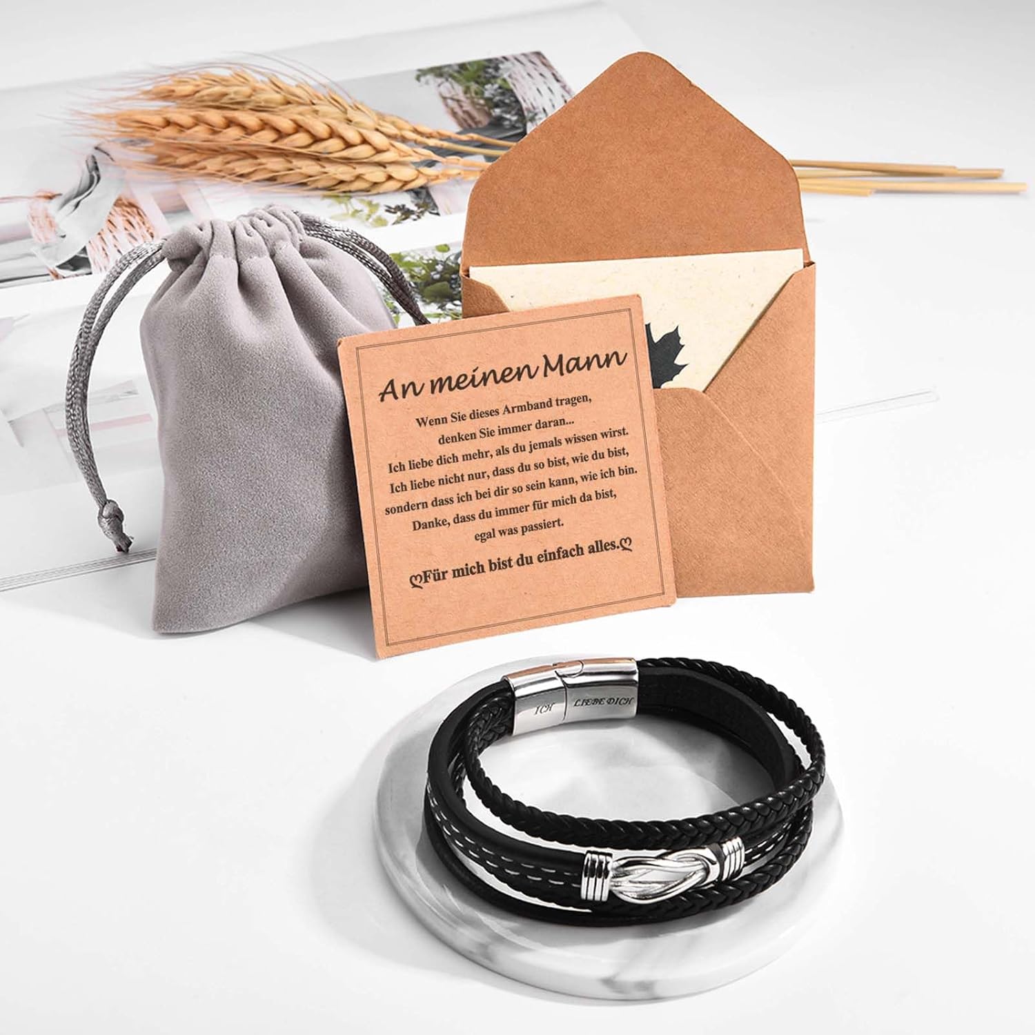 Thumbnail 2 de WOVEE Lederarmband mit Magnetverschluss und Gravur „Ich Liebe Dich“ für Sohn, Papa oder Mann