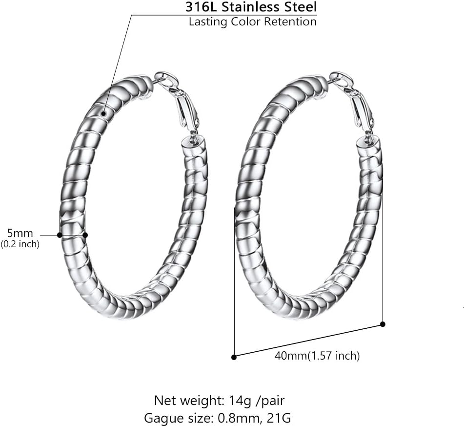 Thumbnail 2 de PROSTEEL Orecchini a cerchio donna in acciaio 316L placcato oro 18K, argento nero, diametri 25/40/70 mm (con confezione regalo)