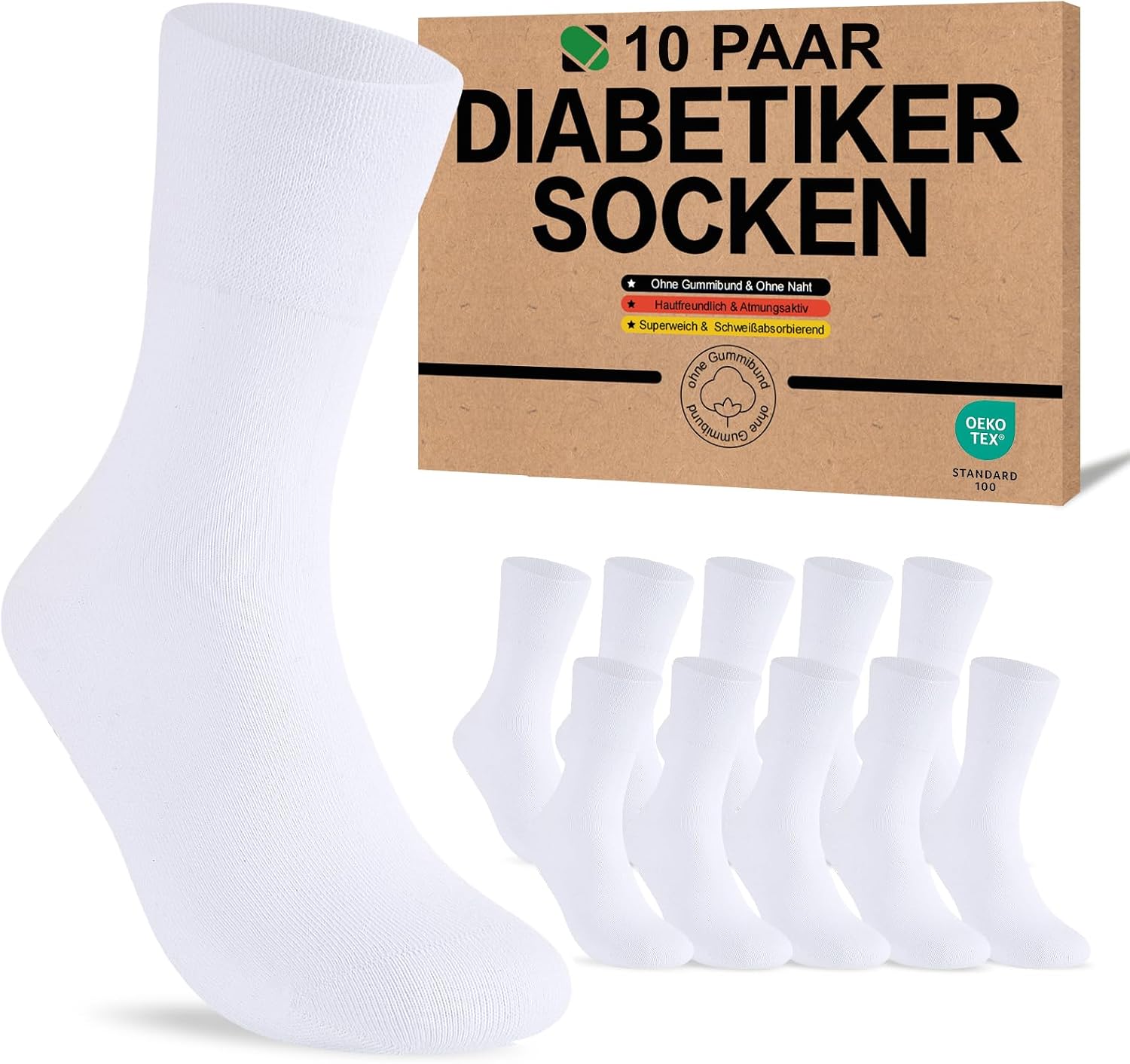 Detalle de SukModen diabetessokken voor dames en heren, 10 paar, 97% katoen