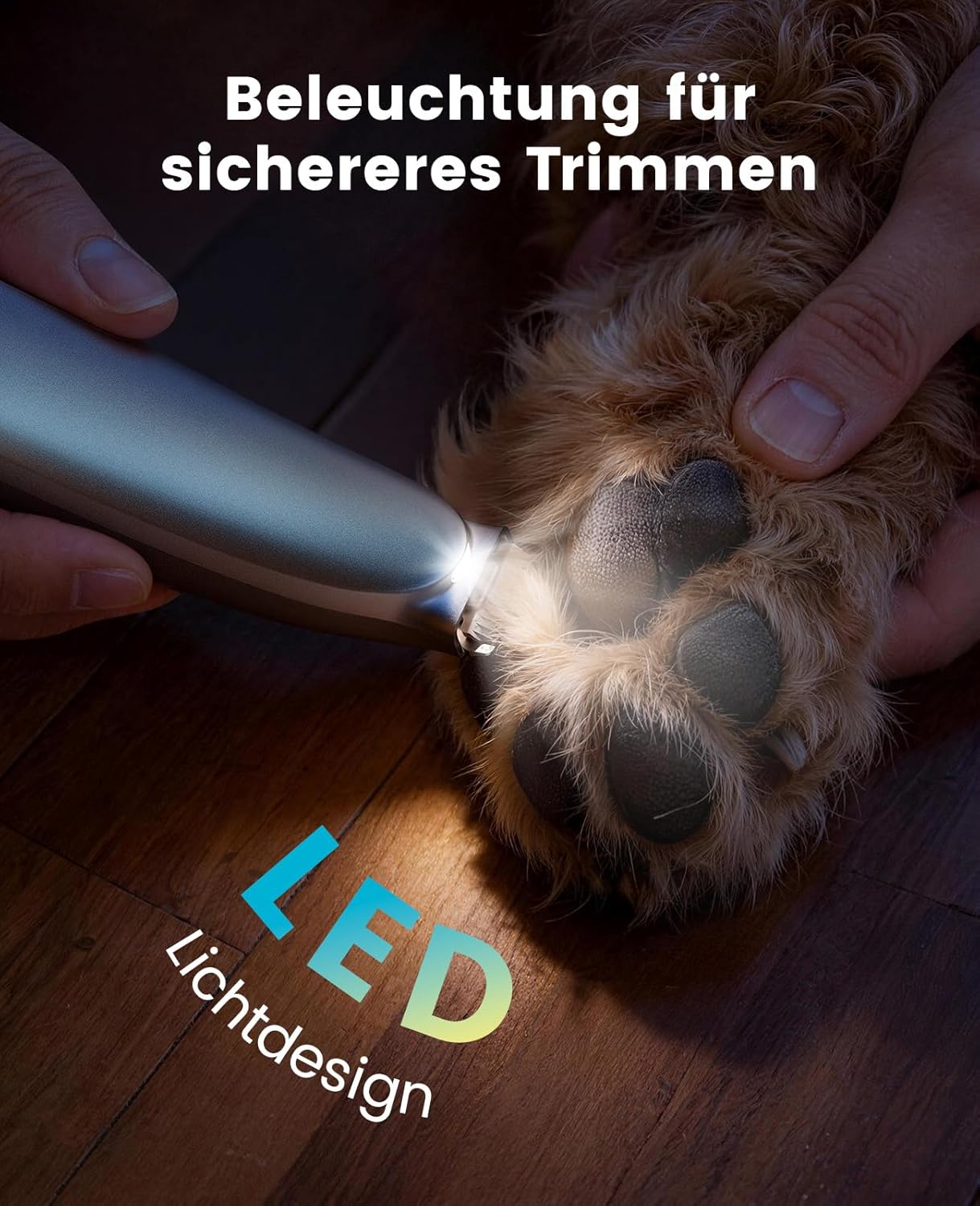 Detalle de oneisall Pfotentrimmer Extra Leise mit LED-Licht – Hunde- und Katzen-Trimmer für Pfoten, Ohren, Augen & mehr (Silber)