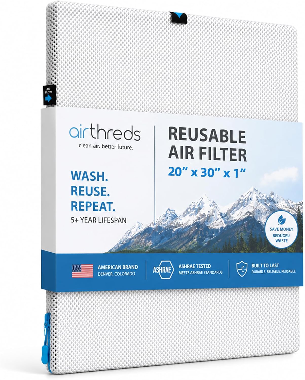Detalle de AirThreds 20x30x1 Washable HVAC Air Filter, MERV 8, Reusable