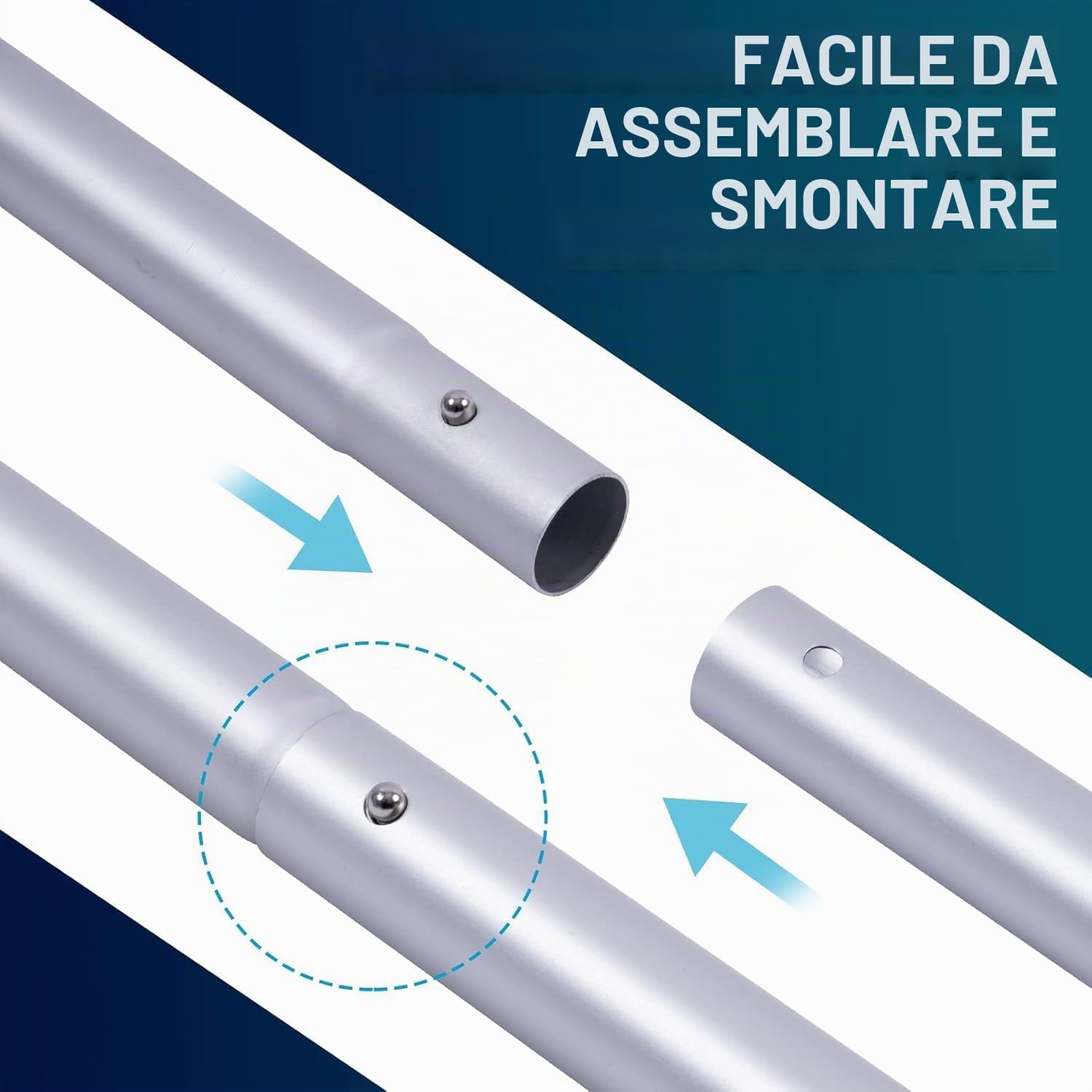 Detalle de POOLAZA Palo per piscina a doppia impugnatura in alluminio anodizzato, telescopico fino a 3,2 m