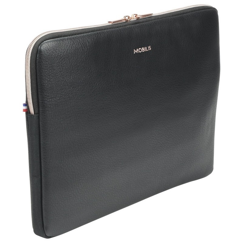 Detalle de Mobilis Pure Sleeve: funda para portátil 12.5"-14" en negro con detalles en oro rosa