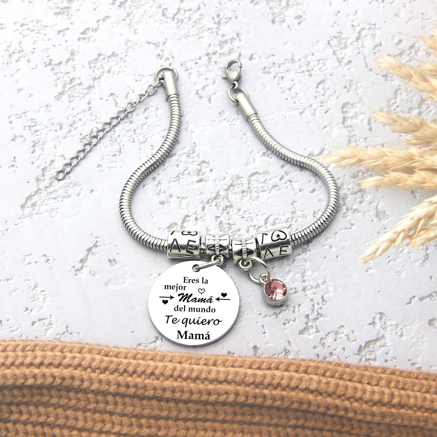 Thumbnail 3 de FGHJK Pulsera de mamá en acero inoxidable para el Día de la Madre (ajuste 17 cm + 3 cm)