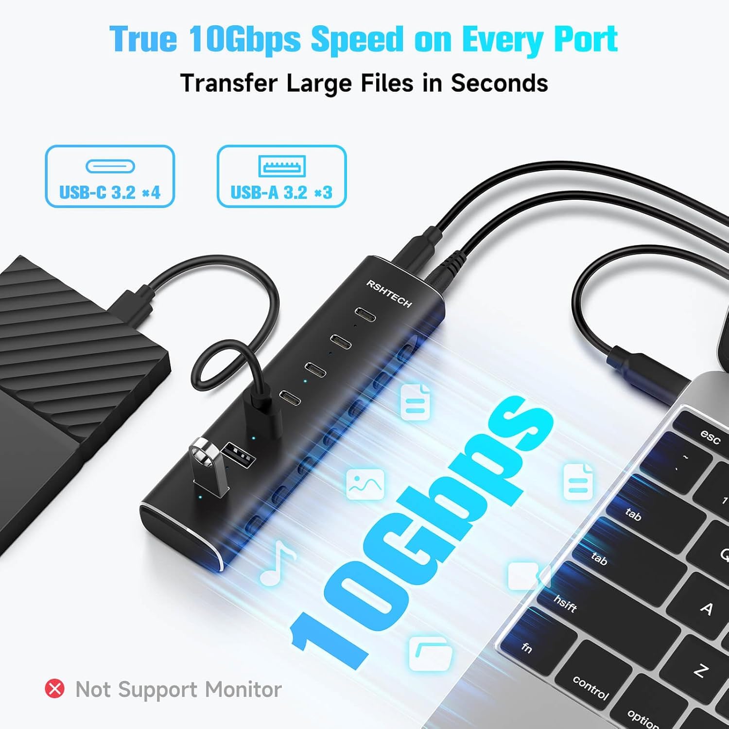 Detalle de RSHTECH 36W Powered USB-C Hub 10Gbps
