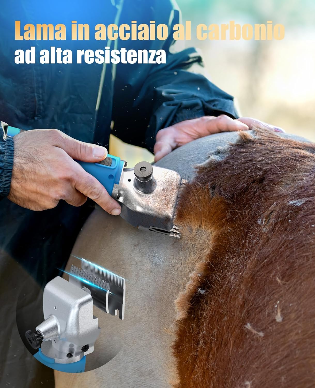 Thumbnail 3 de Oneisall Tosatrice per cavalli – Profi wireless a 2 batterie, lama dura in acciaio e motore potente