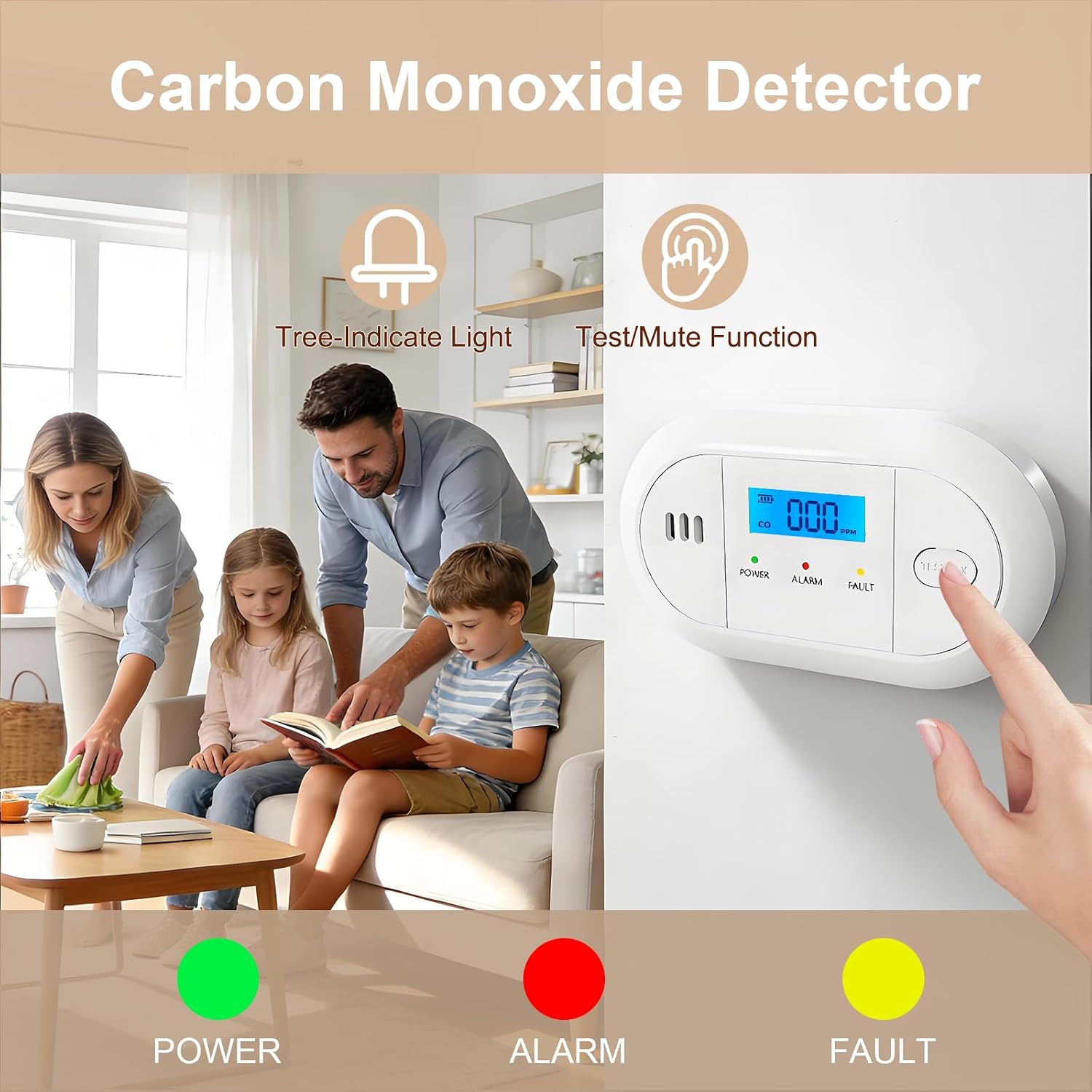 Detalle de FUMIXTEX Carbon Monoxide Detector with LCD Display (2-Pack) – 10-Year Sensor Life, Replaceable Battery