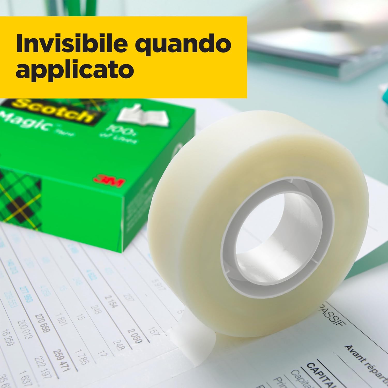 Thumbnail 3 de Scotch dispenser da tavolo per nastro adesivo con base appesantita e 3 rotoli di Scotch Magic trasparente