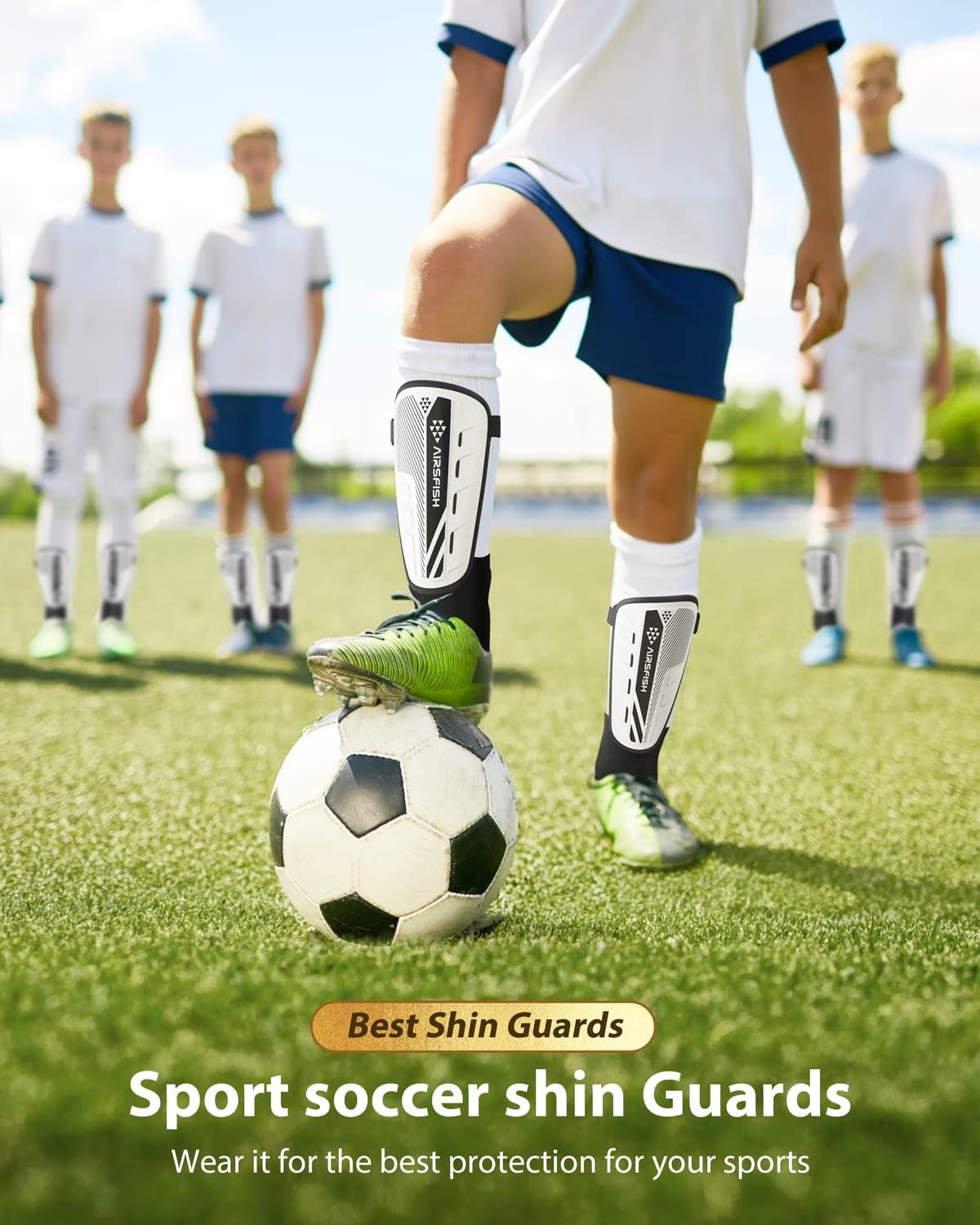 Detalle 2 de AirsFish Upgraded Soccer Shin Guard Sleeves for Kids, Youth & Adults (CE Certified EVA + PP)