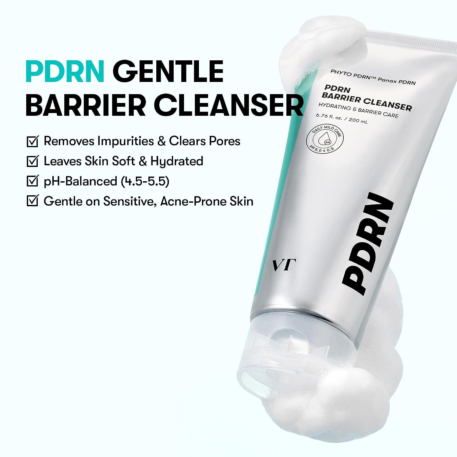 Detalle de VT COSMETICS PDRN Barrier Cleanser: Gentle, pH-Balanced Deep Cleanse for Sensitive Skin