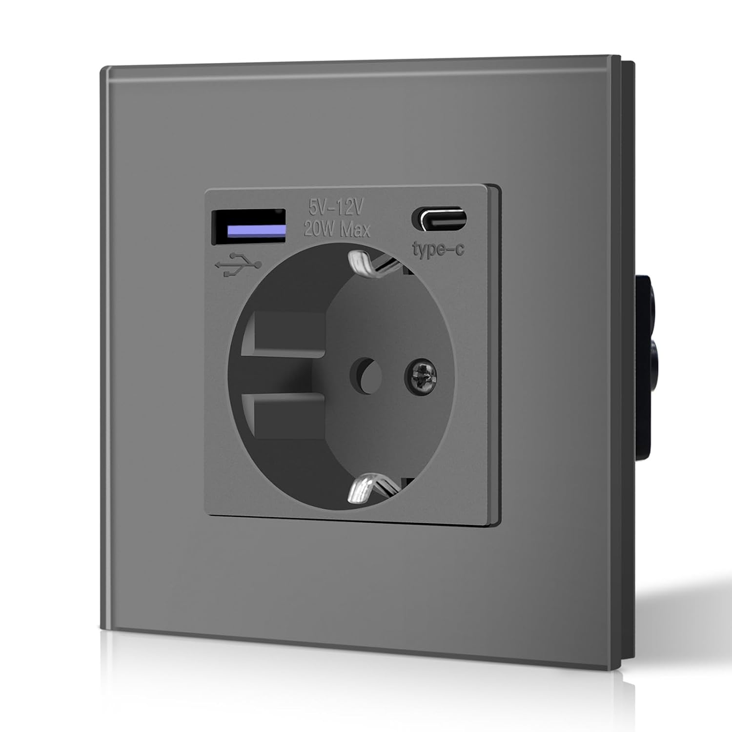 Detalle de BSEED GL86EUSK1PDAC1GY Schuko-inbouwstopcontact met 20 W USB-C, grijs
