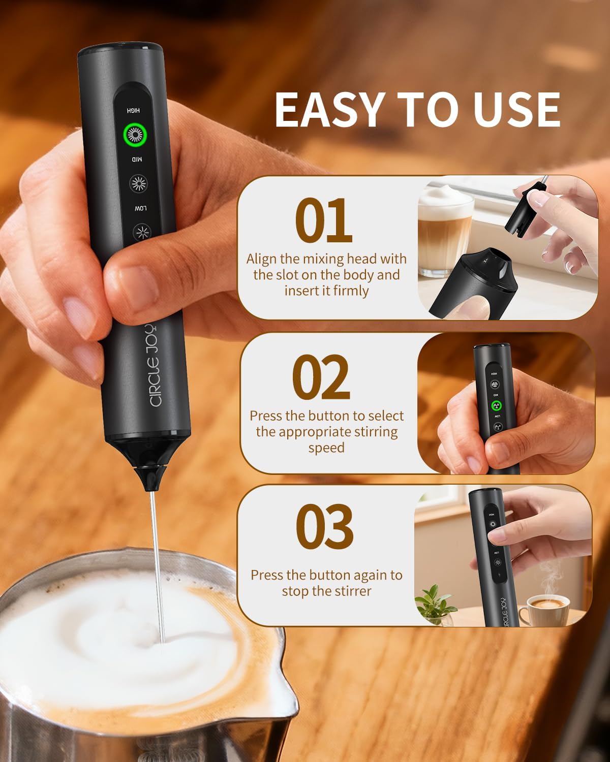 Thumbnail 4 de CIRCLE JOY Rechargeable Handheld Milk Frother Wand with Stand