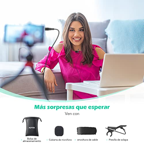 Detalle 2 de AGPTEK Z02C micrófono de solapa con parabrisas, cable de 2 m y 3 adaptadores