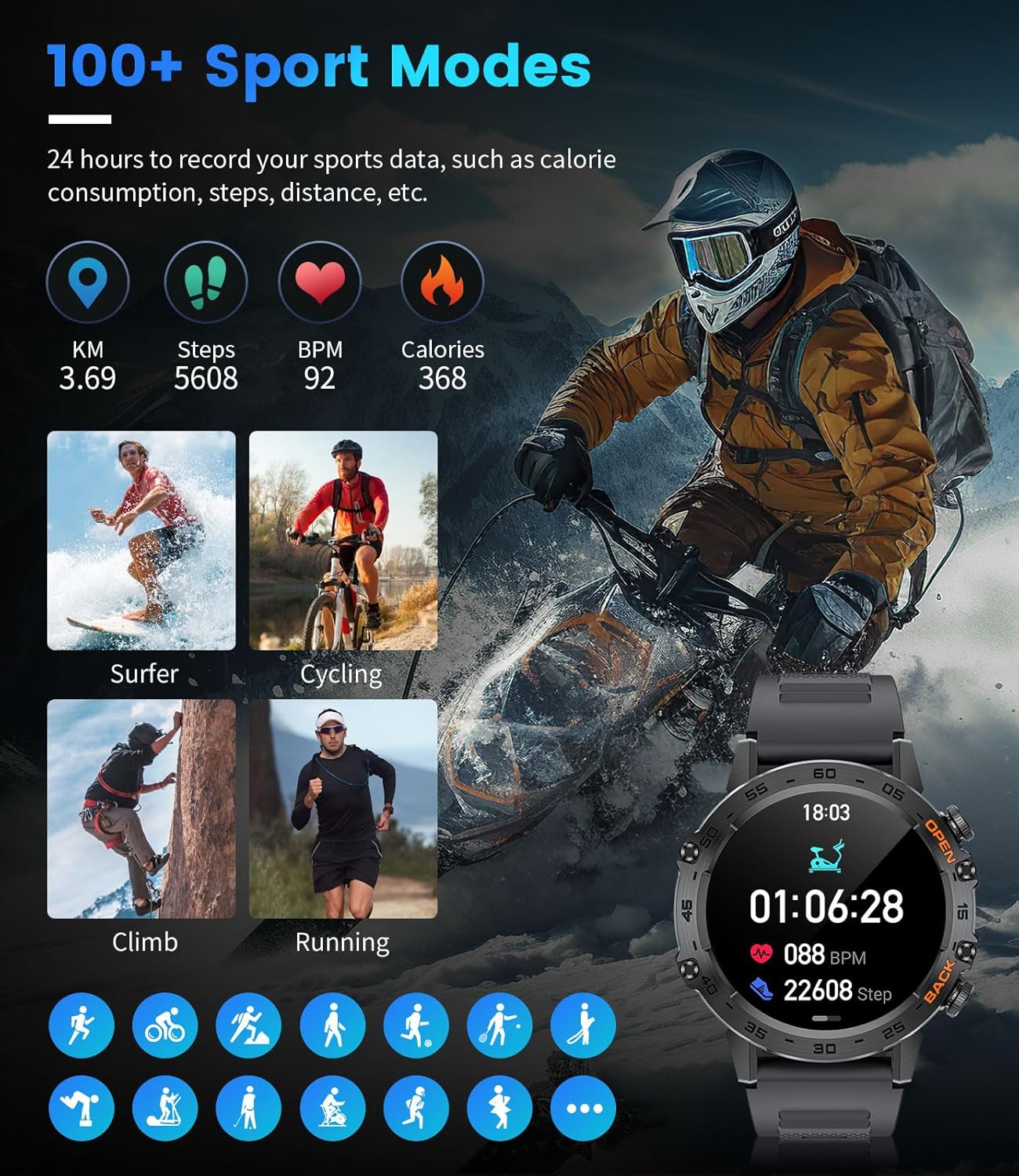 Thumbnail 5 de FOXBOX Smart Watch 1.39" Military, 400 mAh