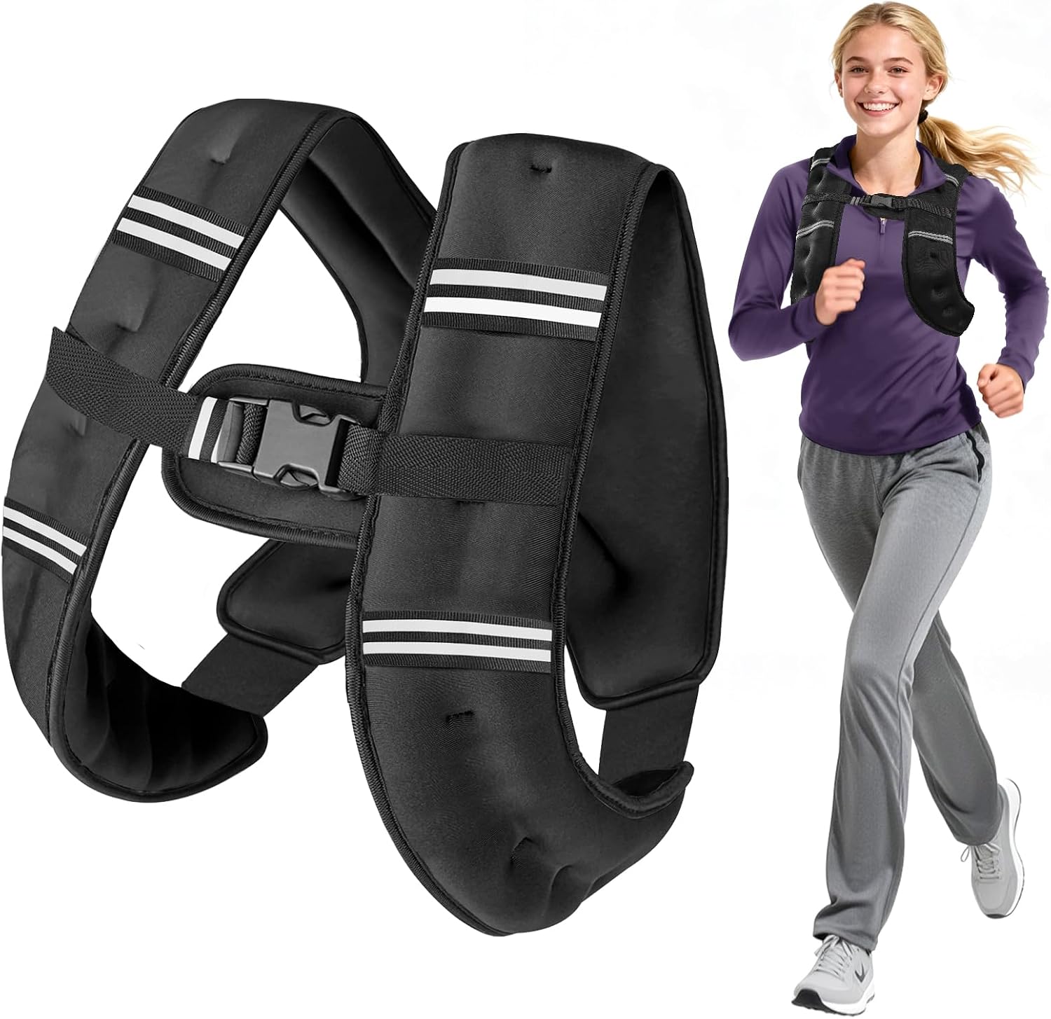 Detalle de Wolliwa Weighted Vest for Men and Women — Adjustable Chest Size, Reflective Stripes, Breathable Fabric (6lb–30lb)