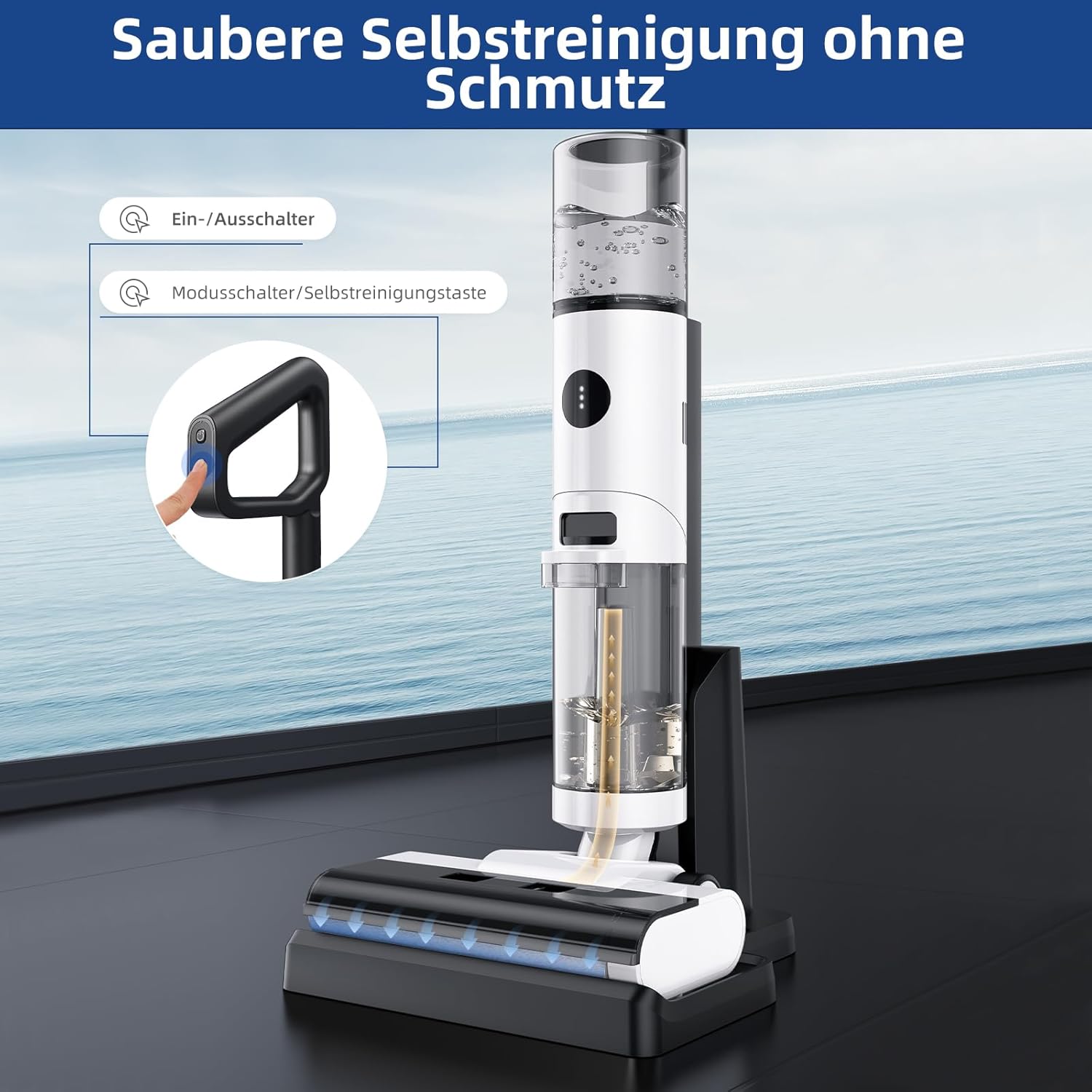 Thumbnail 6 de JONR ED12 Nass Trockensauger Akku – Saugwischer mit Selbstreinigung, Kantenbürste und 850-ml-Wassertank