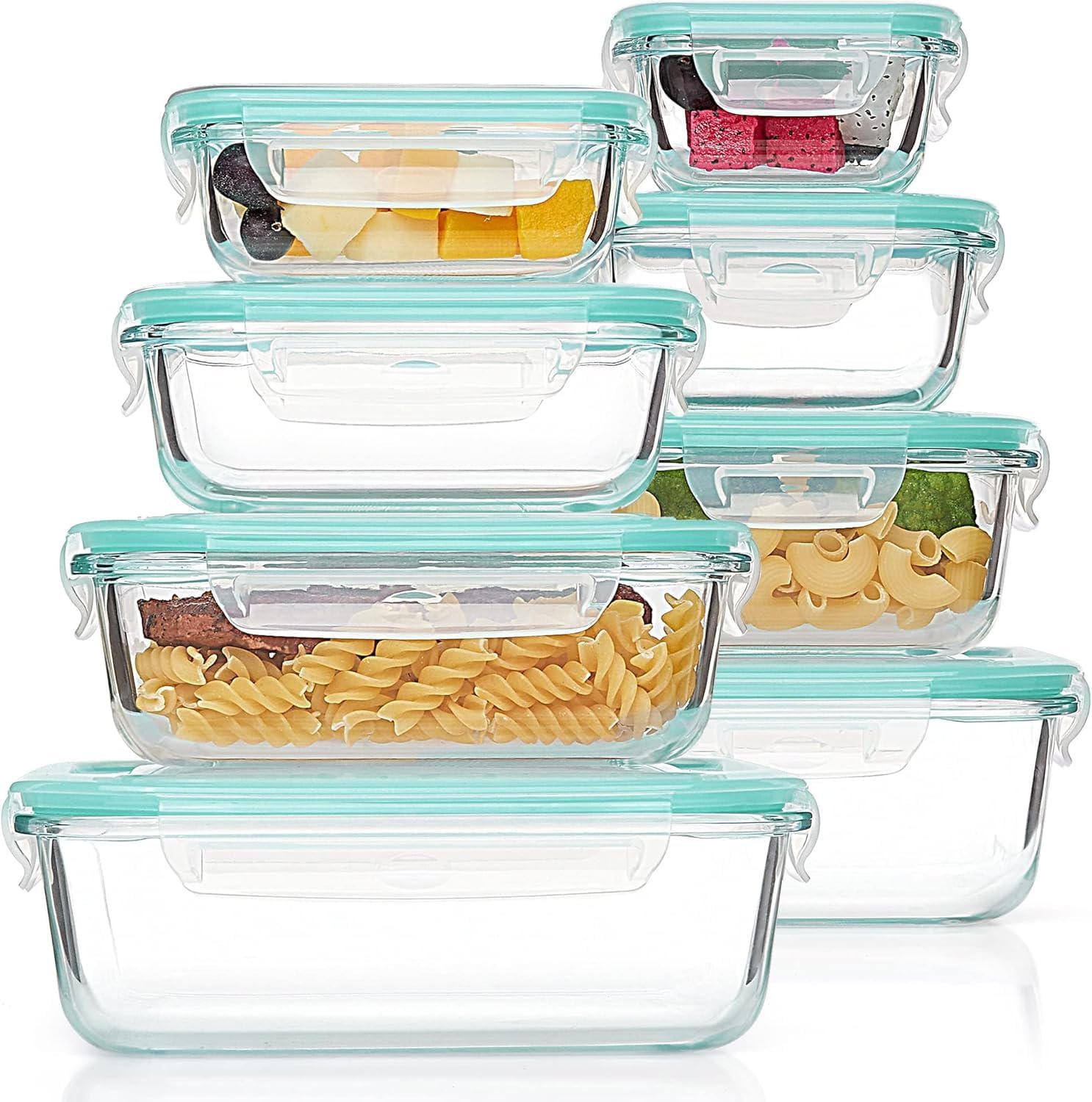 Detalle de Vtopmart set de 8 recipientes de cristal para alimentos (herméticos, apilables y reutilizables)