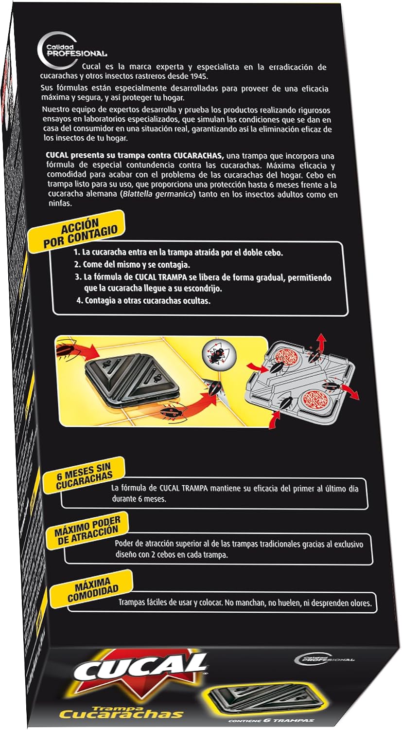 Detalle 2 de Cucal Insecticida Trampa Cucarachas Doble Cebo (pack de 3, 18 trampas) para acción por contagio y hasta 6 meses