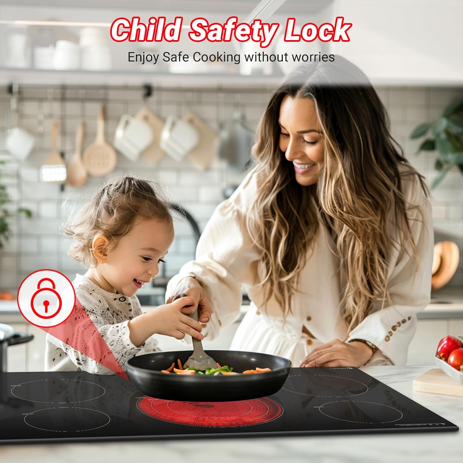 Detalle 1 de AMZCHEF SK-90HLA30 30-Inch Electric Cooktop, 5 Burners, 9 Power Levels