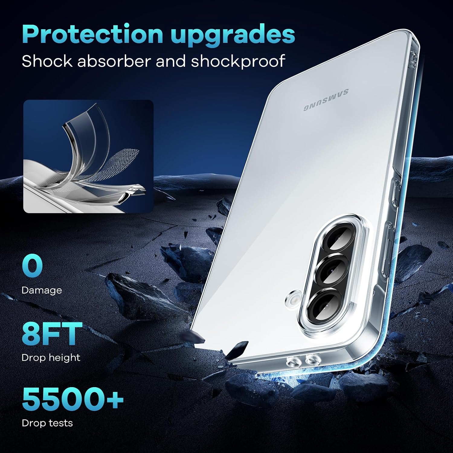 Detalle 2 de Caslord Coque pour Samsung Galaxy A57 5G transparent avec 2 verres trempés (TPU anti-jaune)