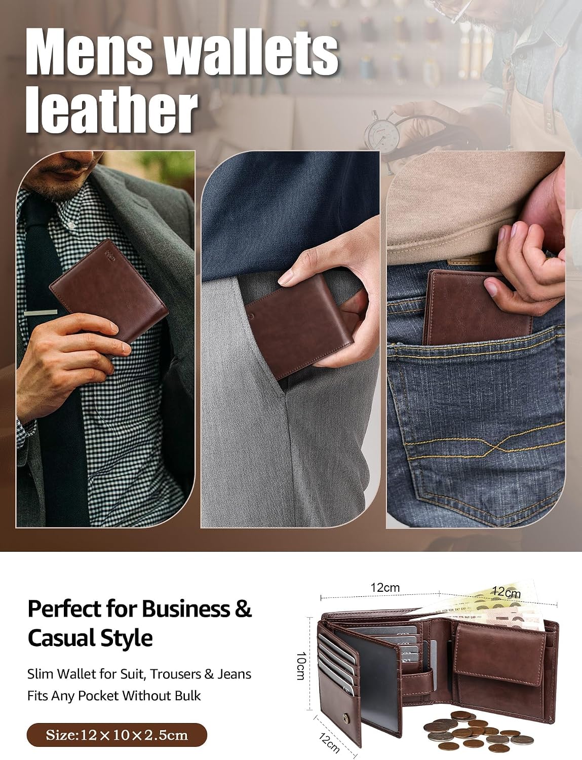 Thumbnail 4 de GSG SINCE 1998 Mens Leather Wallet with Coin Pocket – RFID Blocking, 17 Card Slots, 2 ID Windows