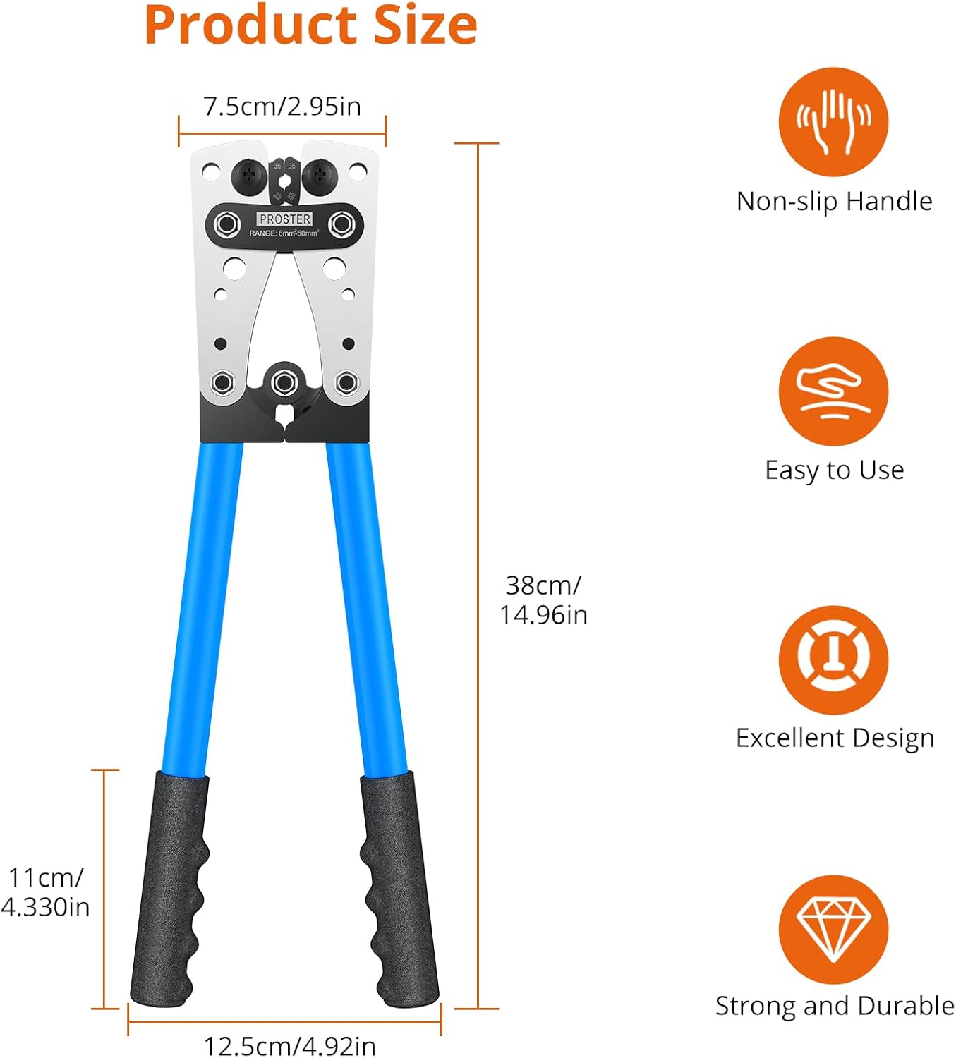 Detalle de Proster PST319PST226 Cable Lug Crimping Tool Kit, 6-50 mm², Aluminium Handle