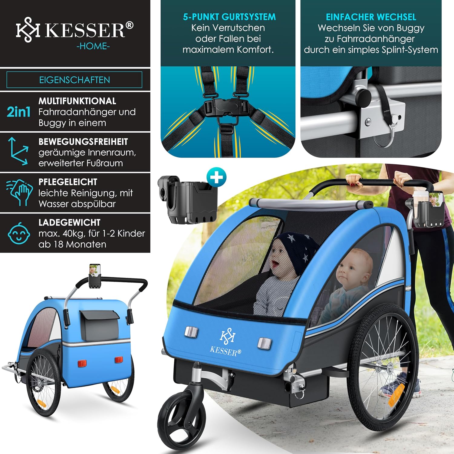 Thumbnail 1 de KESSER Kinderfahrradanhänger Sport-RX 2in1 40 kg