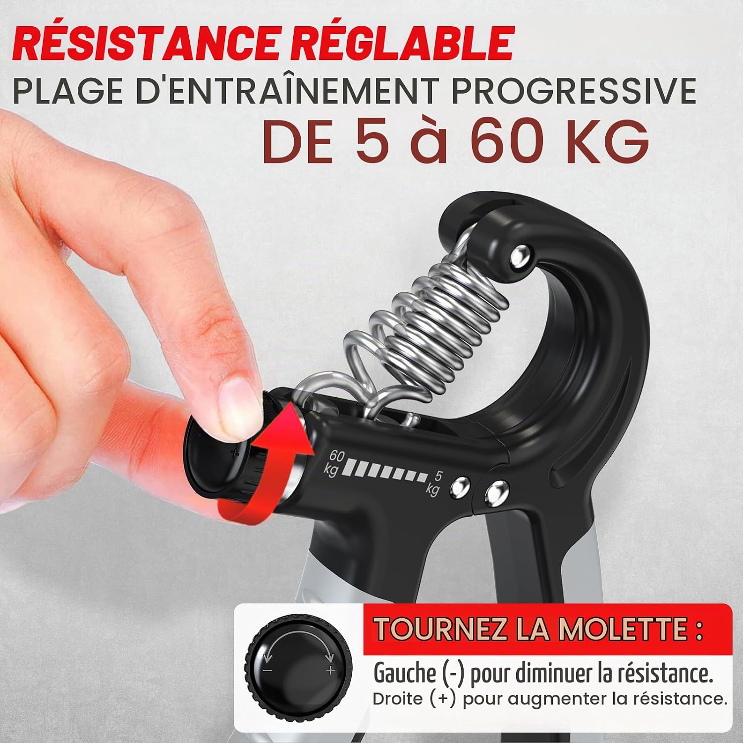 Detalle de FUNFLEX verstelbare handtrainer met teller, weerstand van 5 tot 60 kg