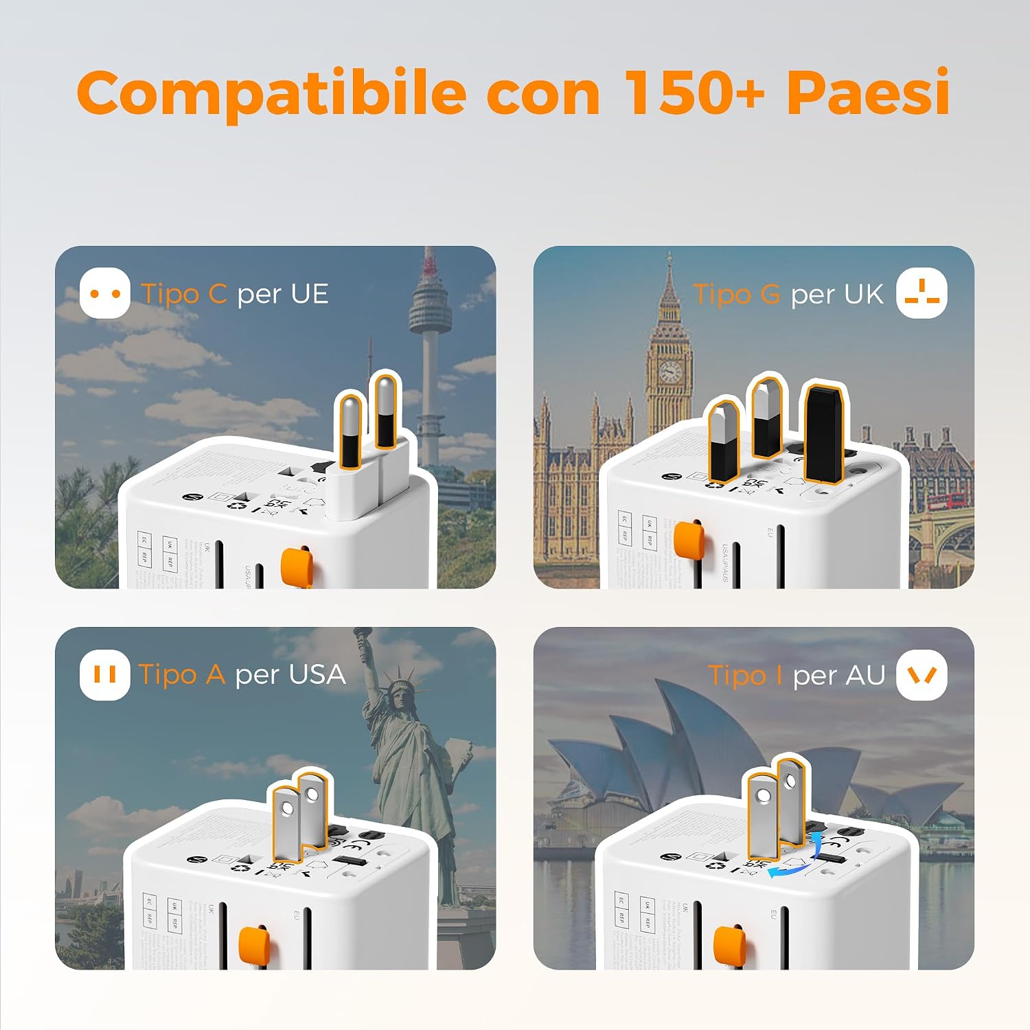 Detalle de TESSAN Adattatore Universale da Viaggio 15 W