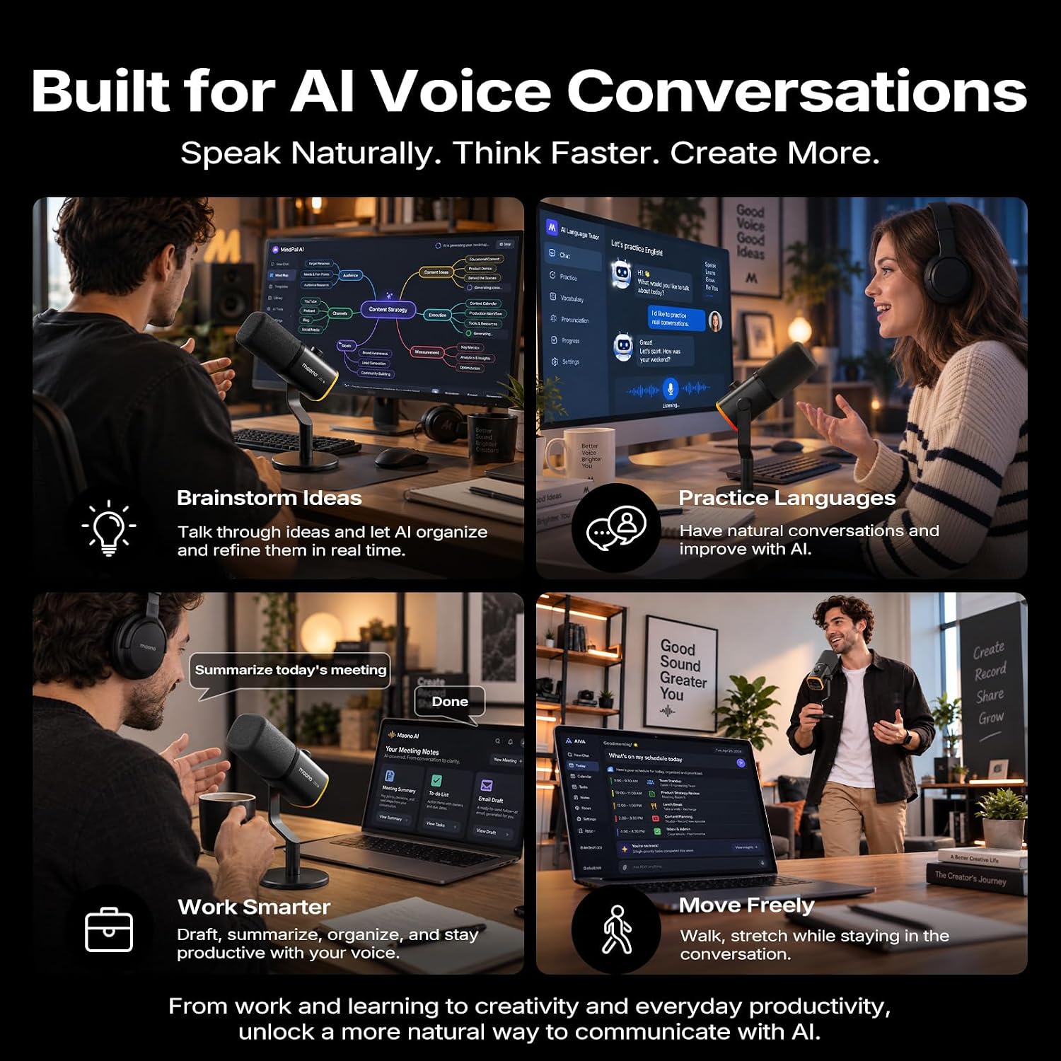 Detalle de MAONO PD100W Wireless Dynamic Gaming Microphone with USB-C, RGB and Noise Reduction