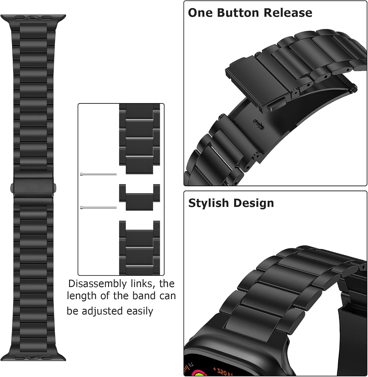 Thumbnail 4 de Anlinser Stainless Steel Apple Watch Band – 38–42mm, Black, Lightweight Metal Strap for iWatch Series
