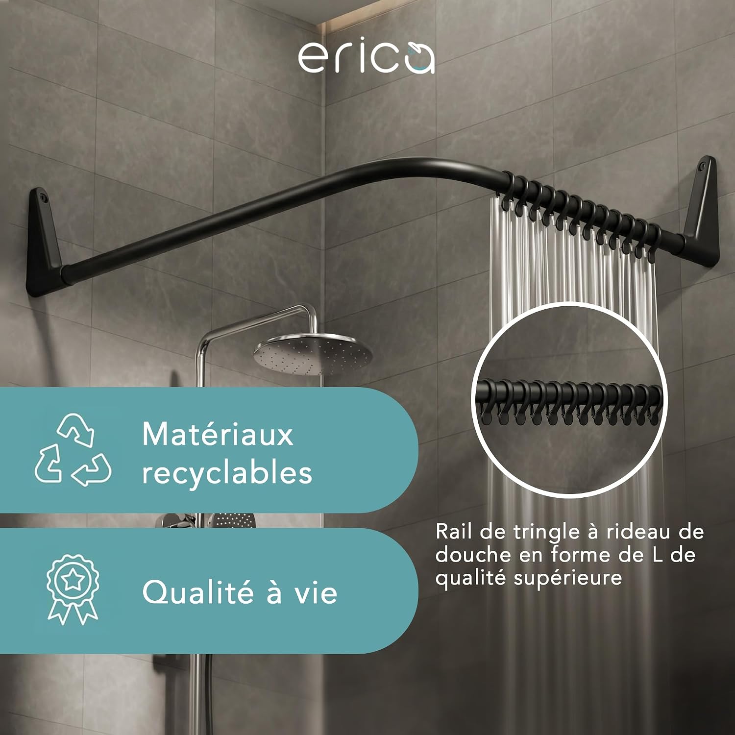 Detalle 2 de Erica Tringles rideau douche angle 70x90