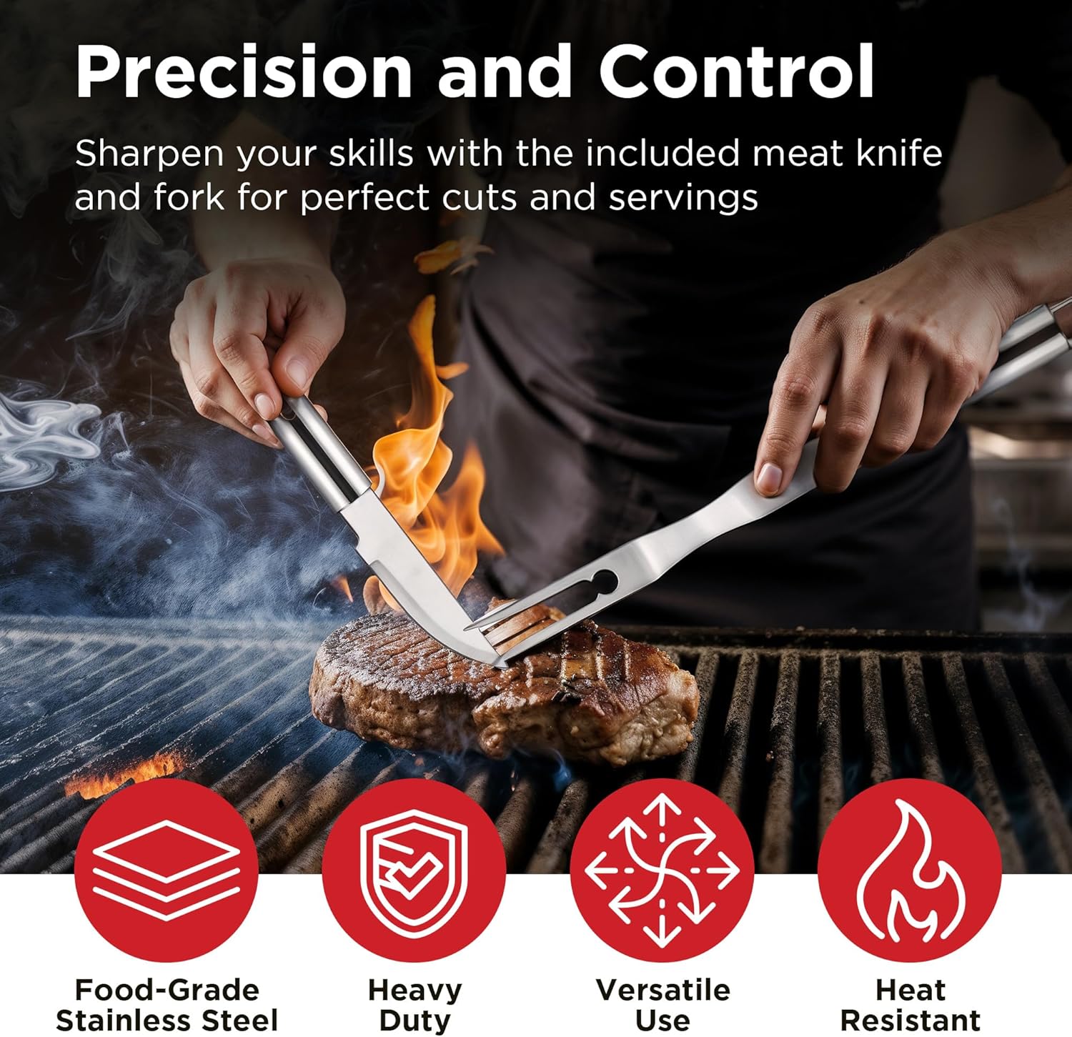 Thumbnail 2 de Kaluns 32-Piece Heavy-Duty Stainless Steel Grilling Accessories Set with Aluminum Case & Apron