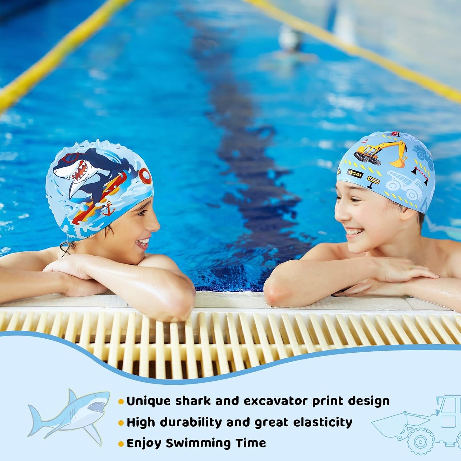 Thumbnail 6 de 2 Pack Kids Swim Cap - Durable Silicone Dinosaur Swim Caps for Boys and Girls