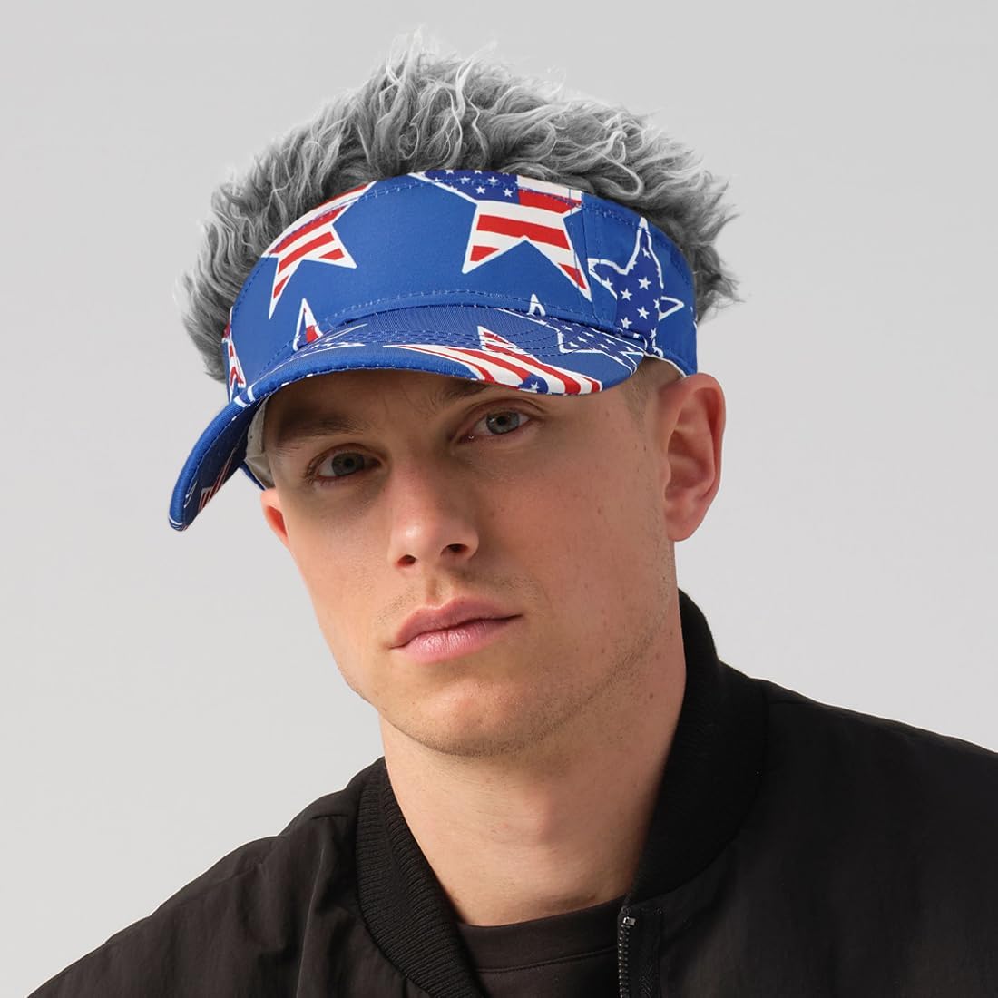Thumbnail 2 de YeeHeen men’s visor cap with synthetic “wig” hair spiked, adjustable baseball/golf hat