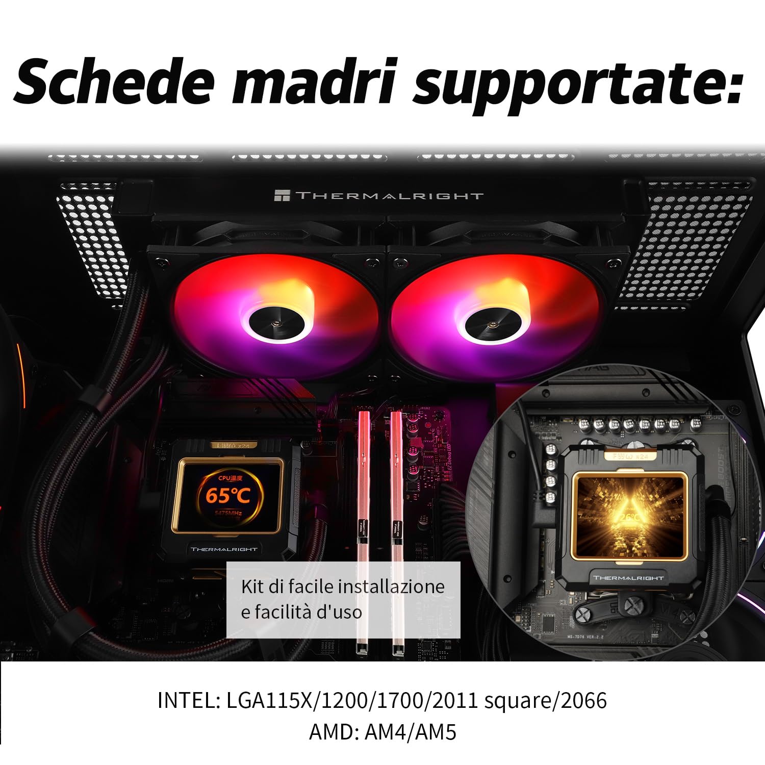Thumbnail 2 de TR FW 240 Black ARGB Water Cooler per CPU con 2 ventole PWM e pompa 3000RPM, display LCD IPS
