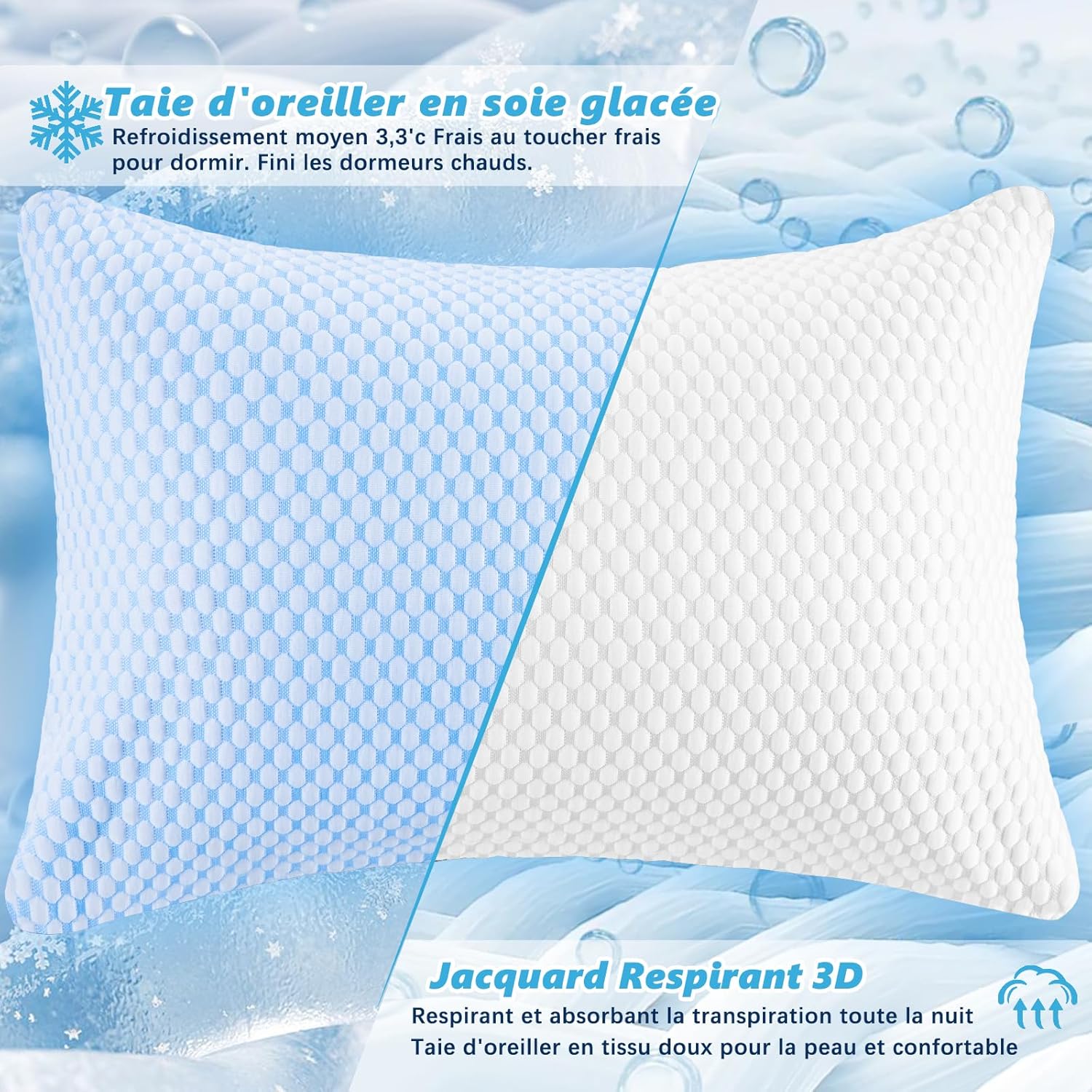 Thumbnail 1 de Oreiller en mousse à mémoire de forme WVIOWVI 50x70 cm, réglable et ergonomique