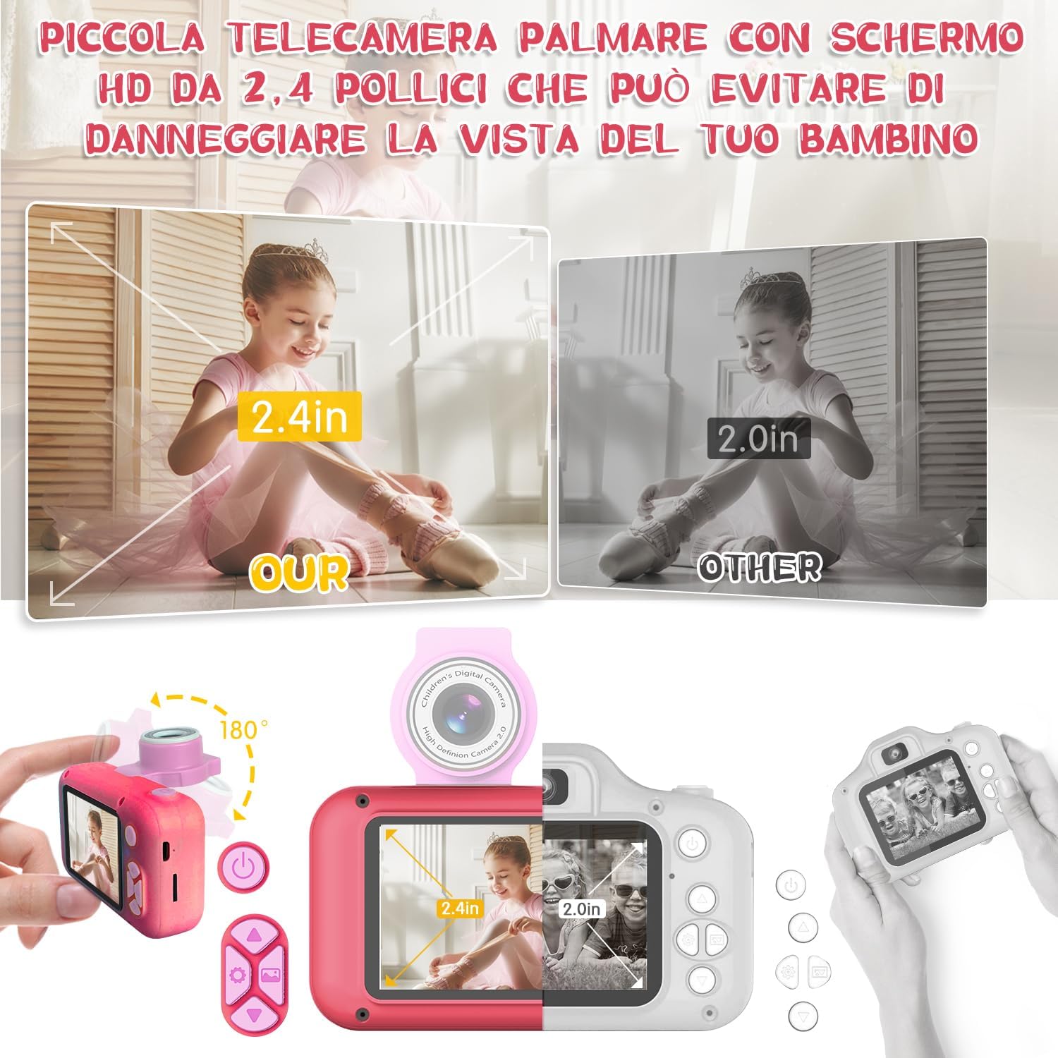 Detalle de ARNSSIEN Macchina Fotografica per Bambini 2,4'' con Lente Flip 180° e Funzioni Multimediali