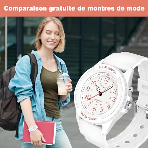 Detalle 2 de TENOCK Montre de sport pour femmes – montre analogique quartz étanche 50 m avec veilleuse