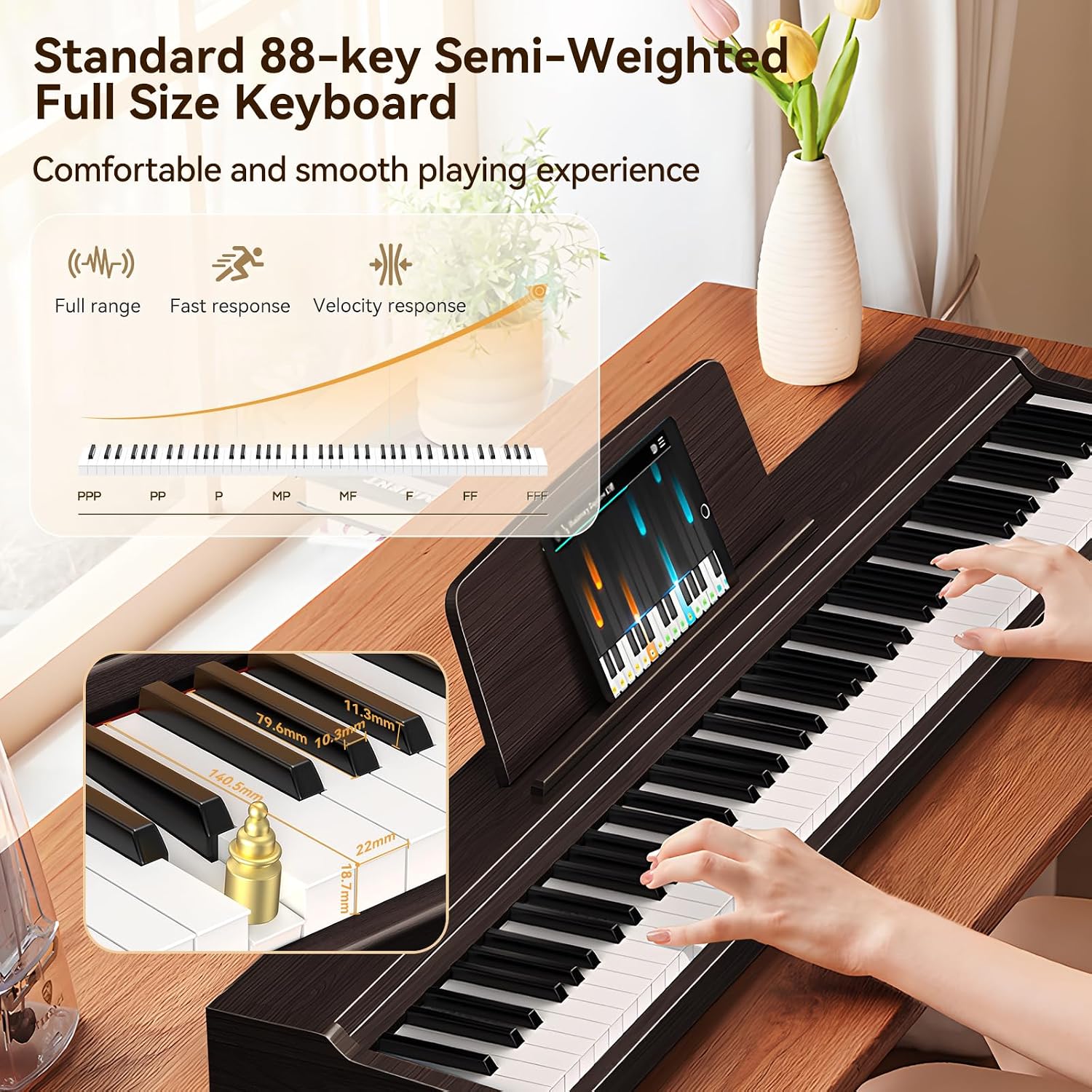 Detalle 2 de TERENCE DZQ-P10 88-Key Digital Piano, Semi-Weighted, Bluetooth and Triple Pedals
