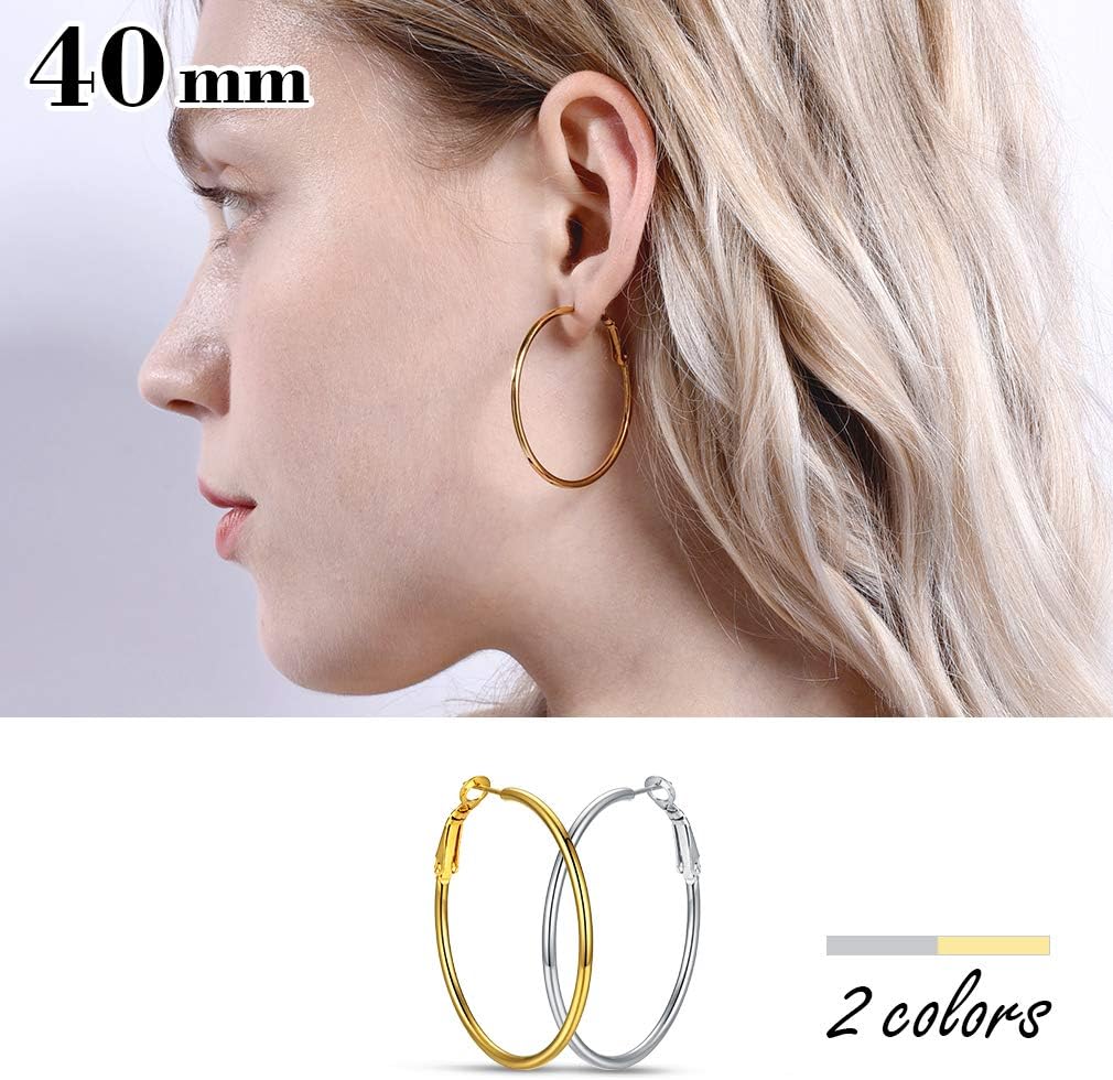 Detalle de FaithHeart Boucles d'Oreilles Créoles Inoxydables Doré 40 mm – Hypoallergéniques, 316L