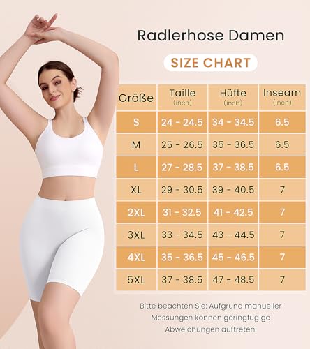 Detalle 2 de Sellto 4er Pack Radlerhose Damen Kurz – Unterziehhose für Kleid, Unterwäsche und Sport