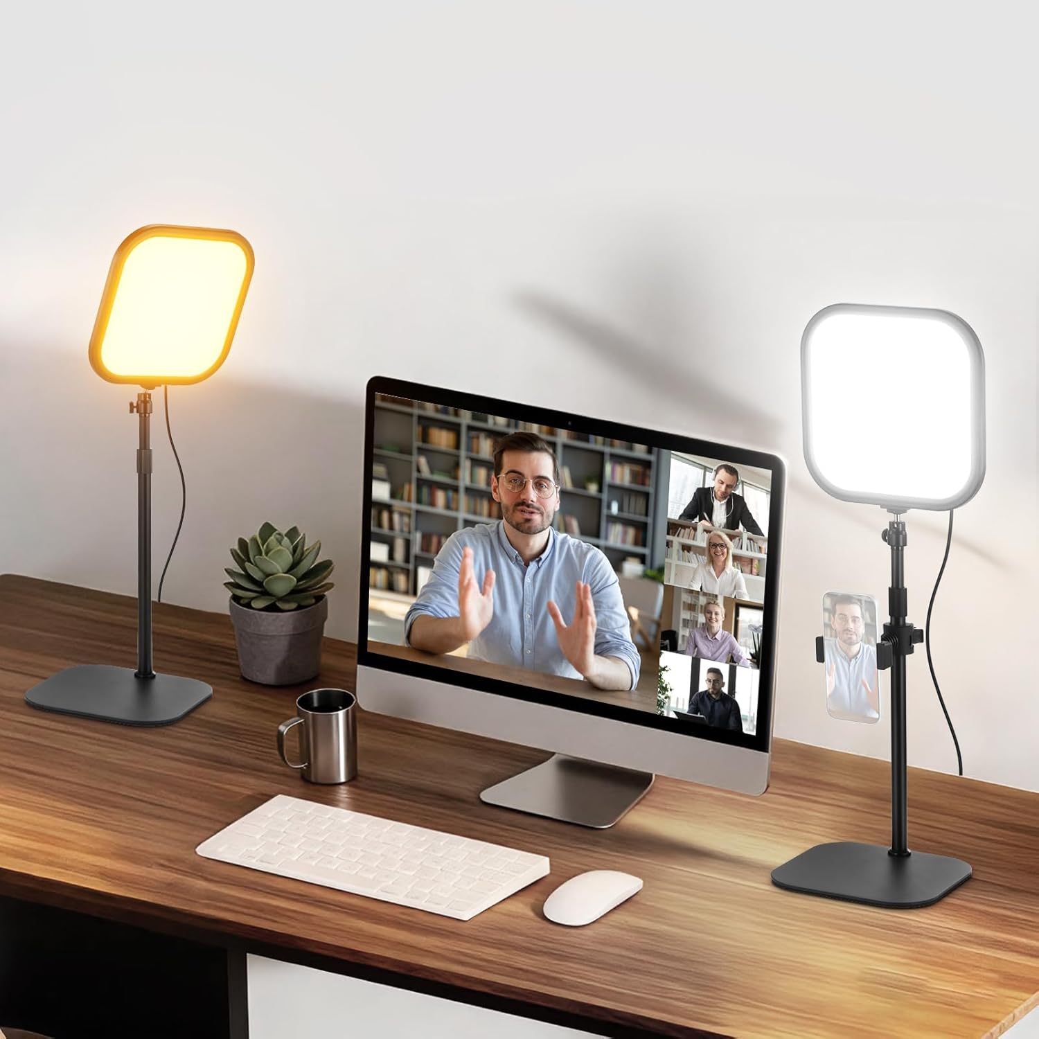 Thumbnail 1 de NEEWER BASICS Luce per video conferenza da 10,8" con supporto telefono (2 pezzi) e pannello LED Edge Lit 15W