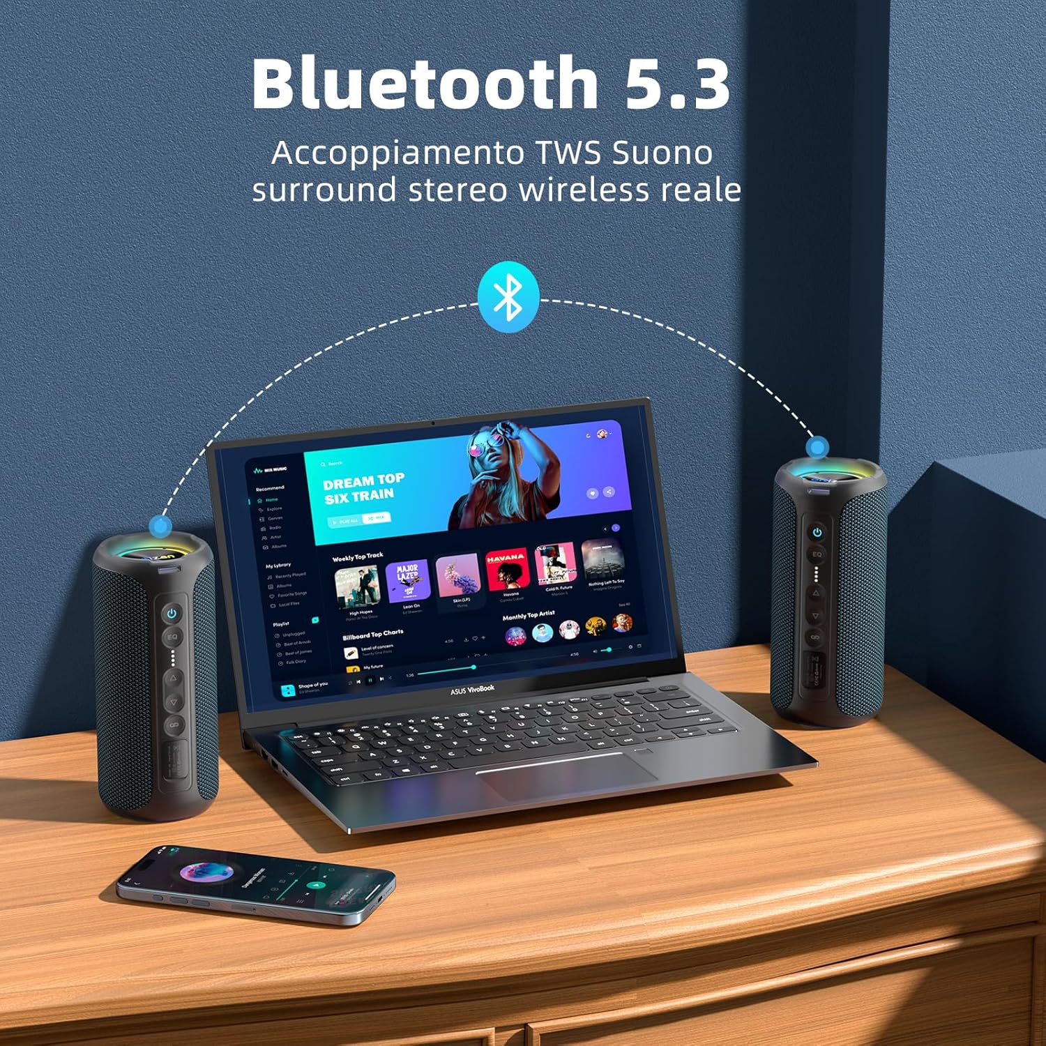 Detalle de Ortizan X8Pro: Cassa Bluetooth 40W, IPX7 e 30 Ore di Riproduzione per Feste