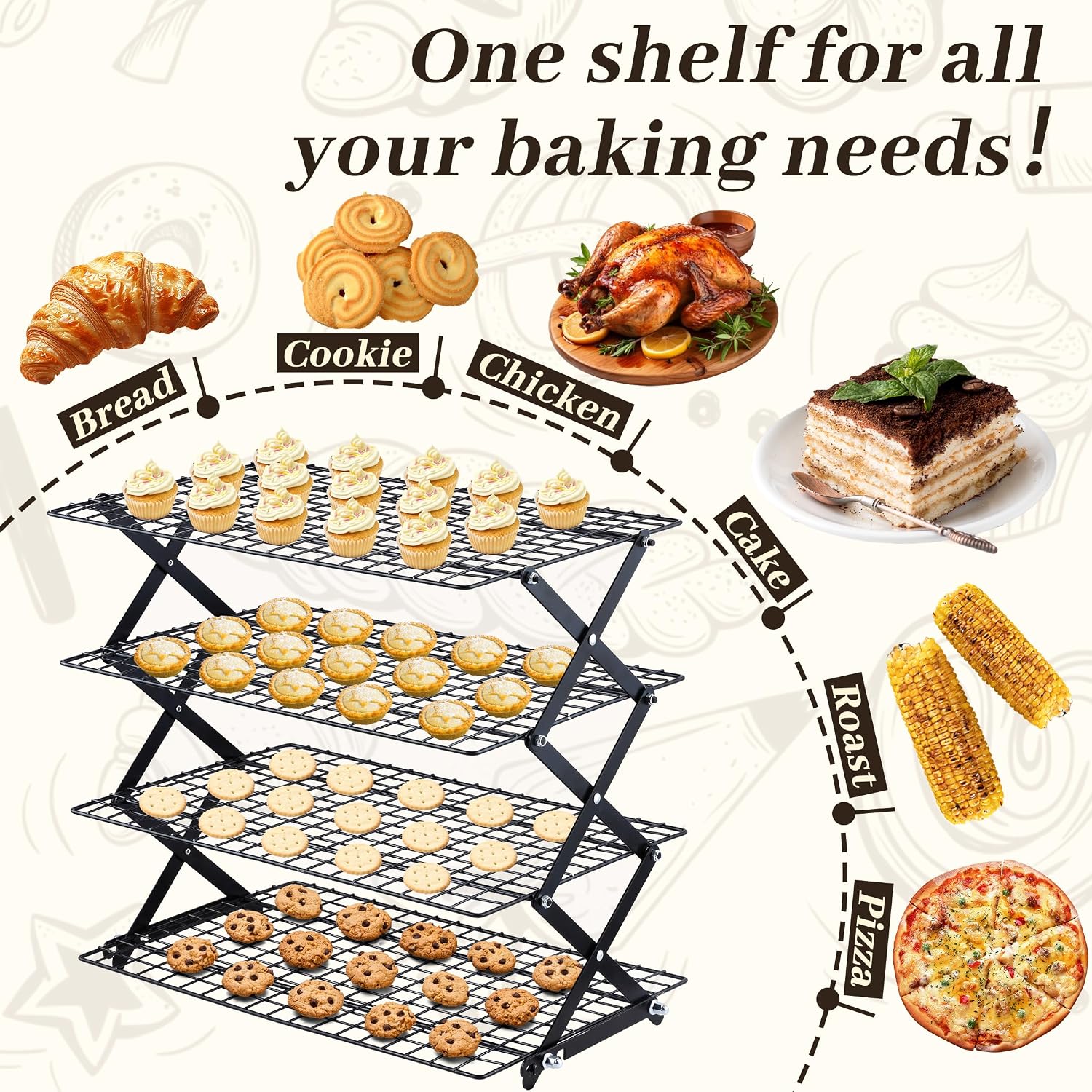 Detalle de Pleafind Collapsible Cooling Rack, 2/3/4-Tier